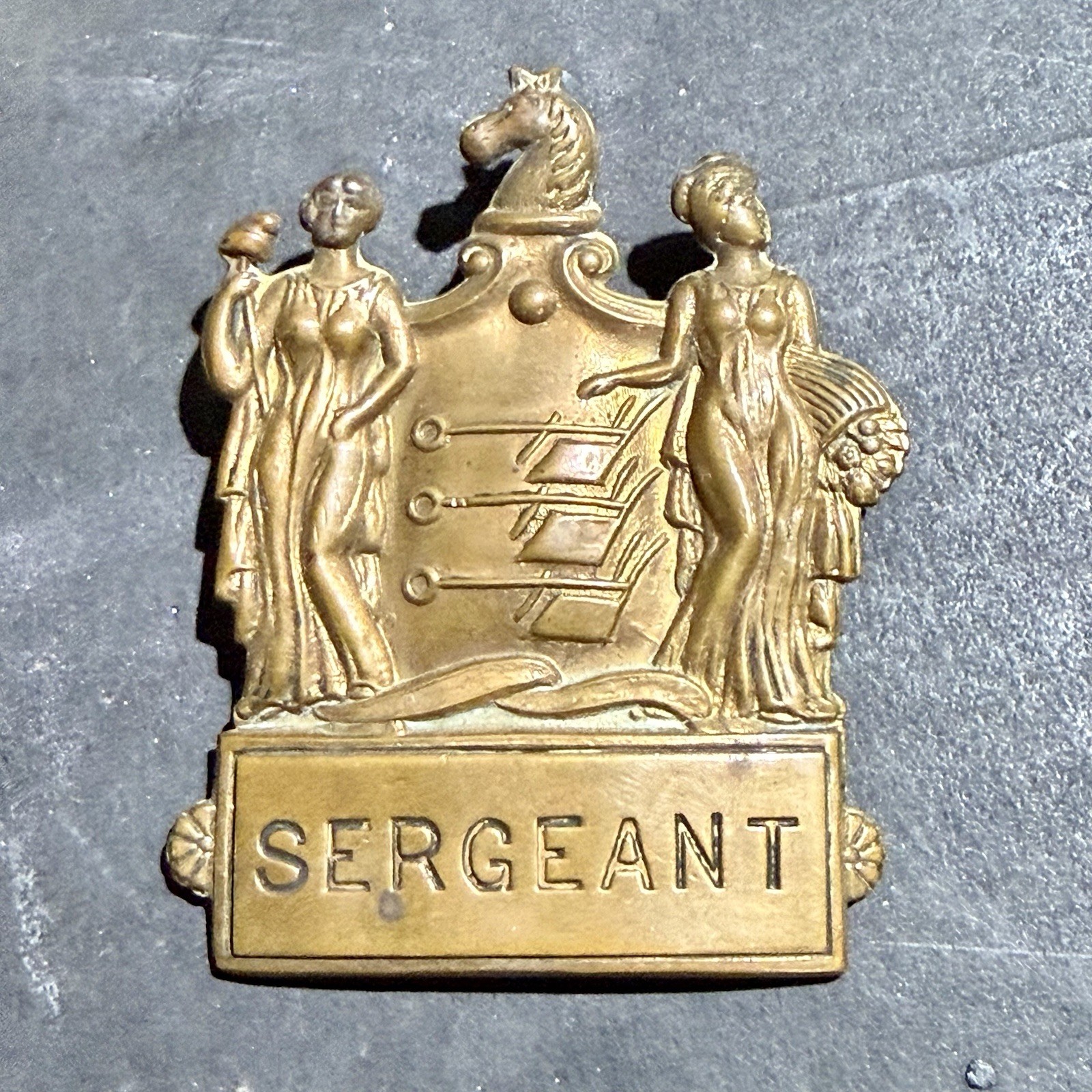 Antique 1950s New Jersey Police Sergeant Hat Badge Screwback