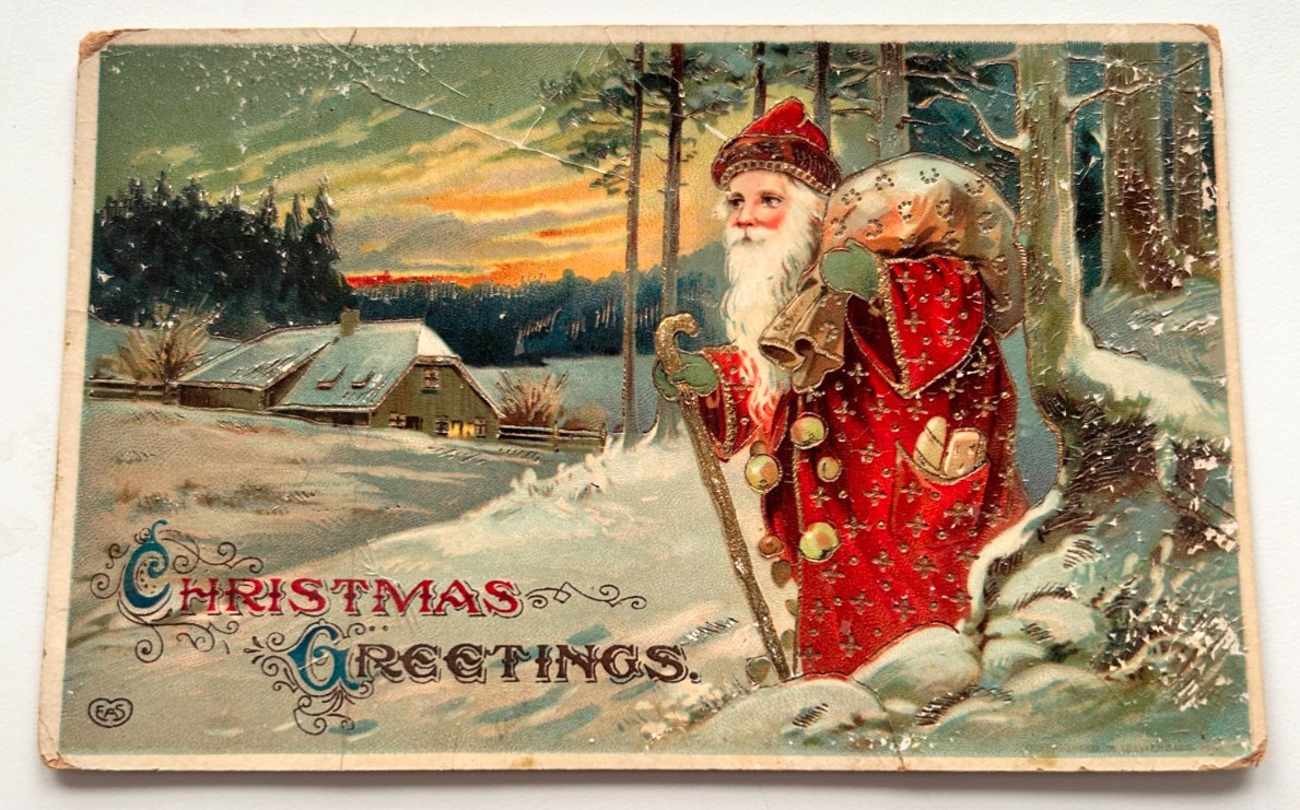 Antique 1914 Santa Claus Christmas Postcard Embossed Germany EAS Victorian Era