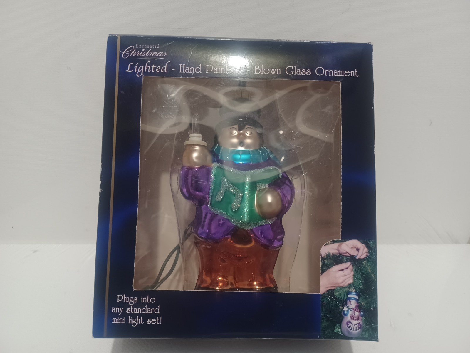 NOB Vintage 90\'s Enchanted Christmas Lighted Hand Painted Blown Glass Ornament