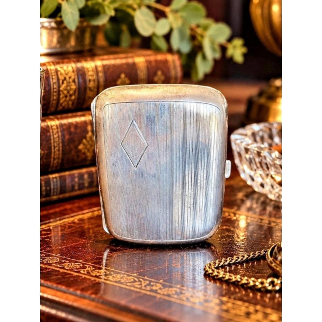 Vintage Sterling Silver Cigarette Case Art Deco Engraved Gold Wash Interior