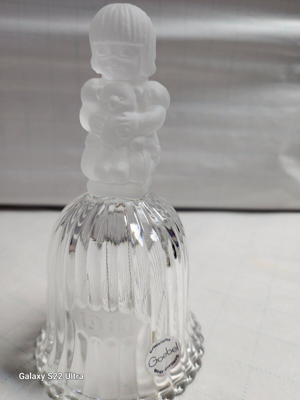 Goebel Frosted Glass Bell ~ Girl and Teddy Bear ~ 1981 ~ 6\