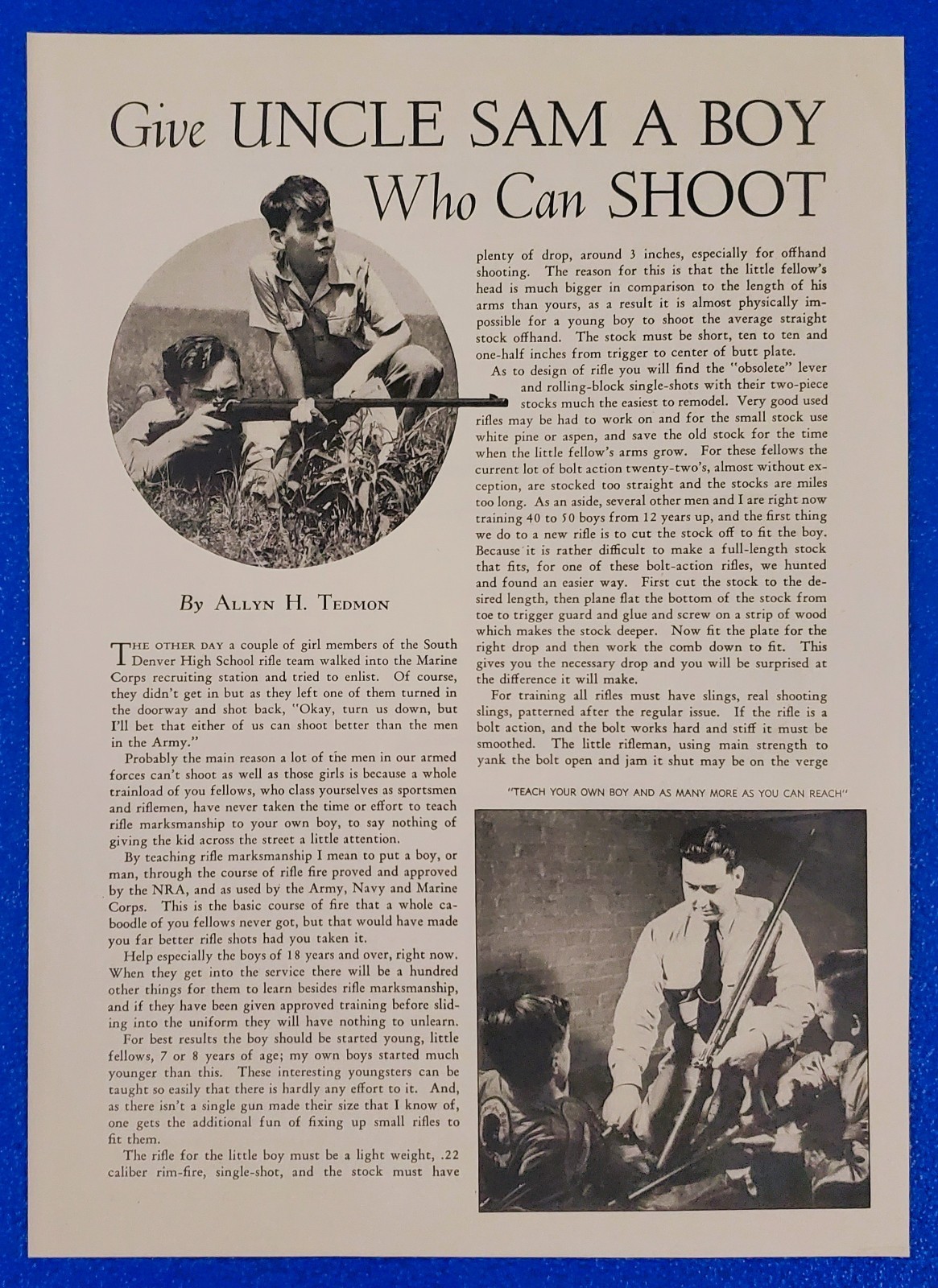 1940s Give Uncle Sam A Boy Who Can Shoot Vintage WWII American Rifleman Article