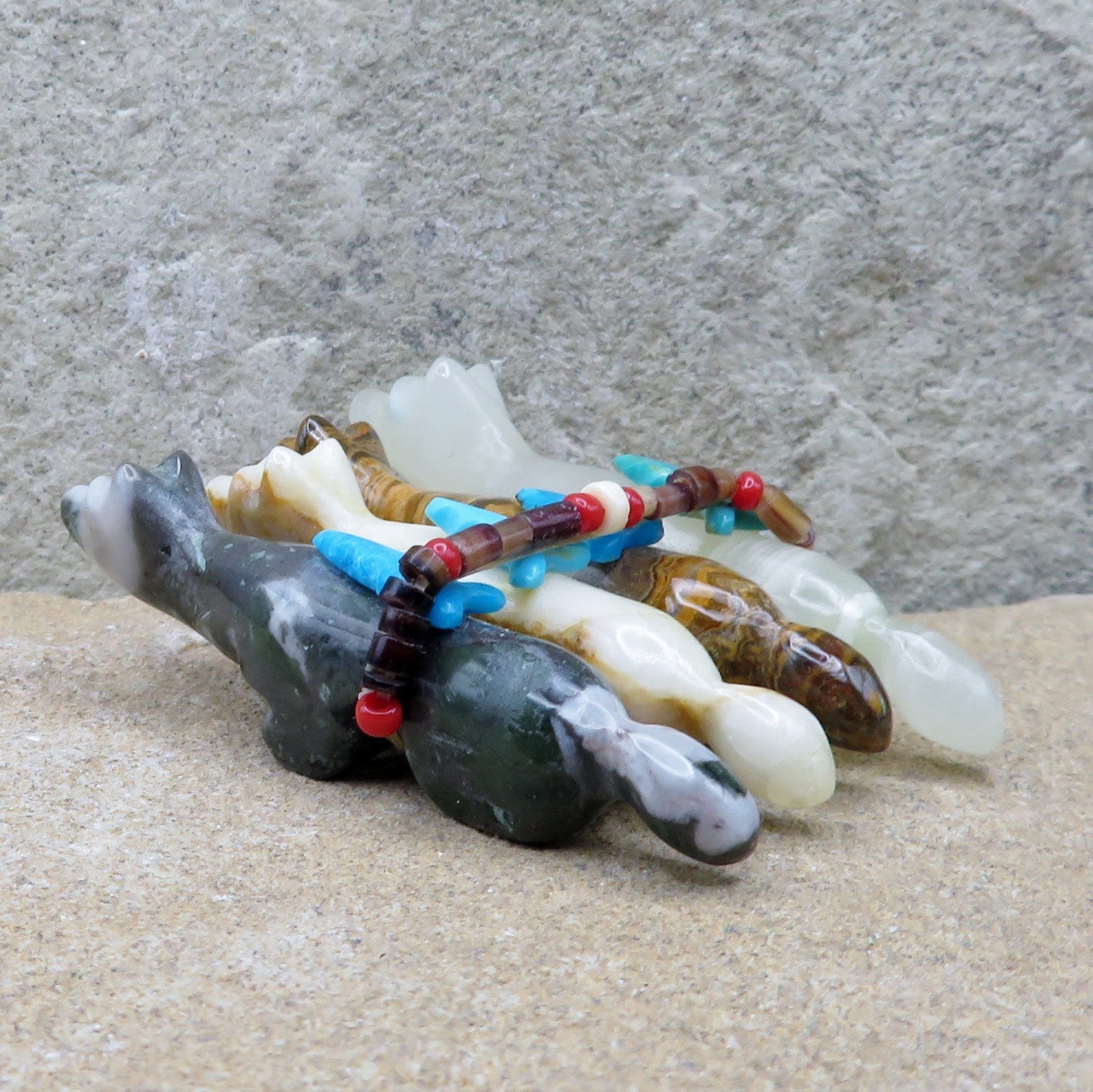 Zuni Fetish-Native American-TRAVELING WOLF FAMILY of Four-Lorae Lunasee