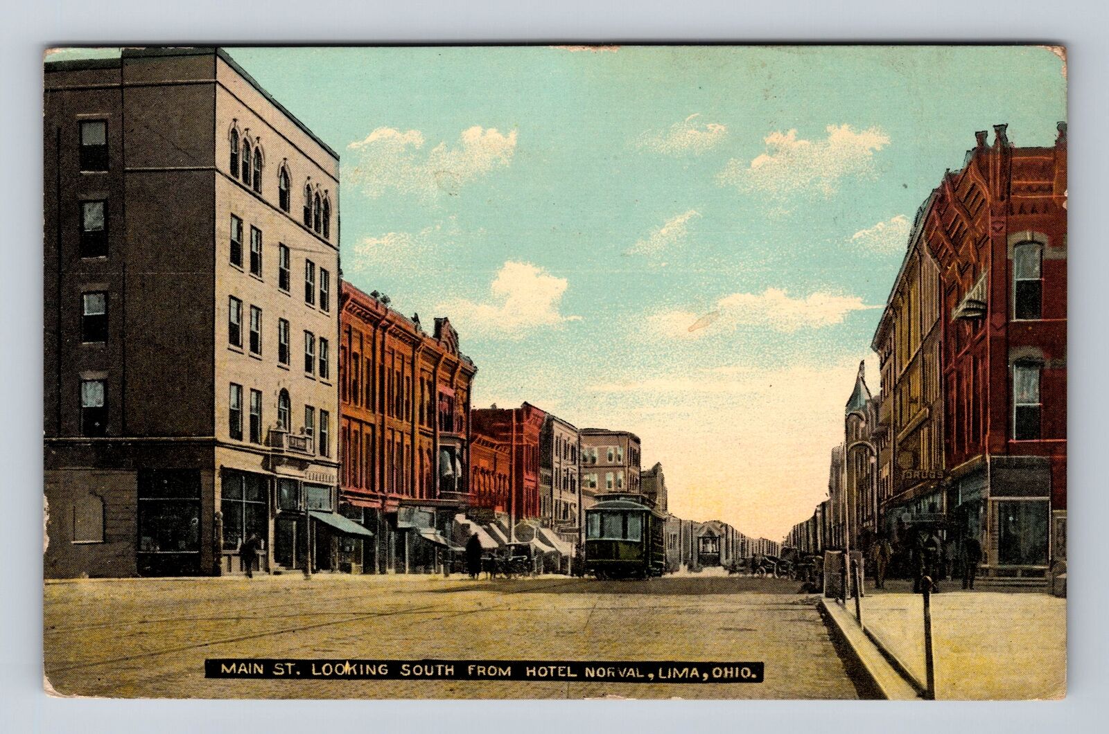 Lima OH-Ohio, Main Street Looking South, Antique Souvenir Vintage Postcard