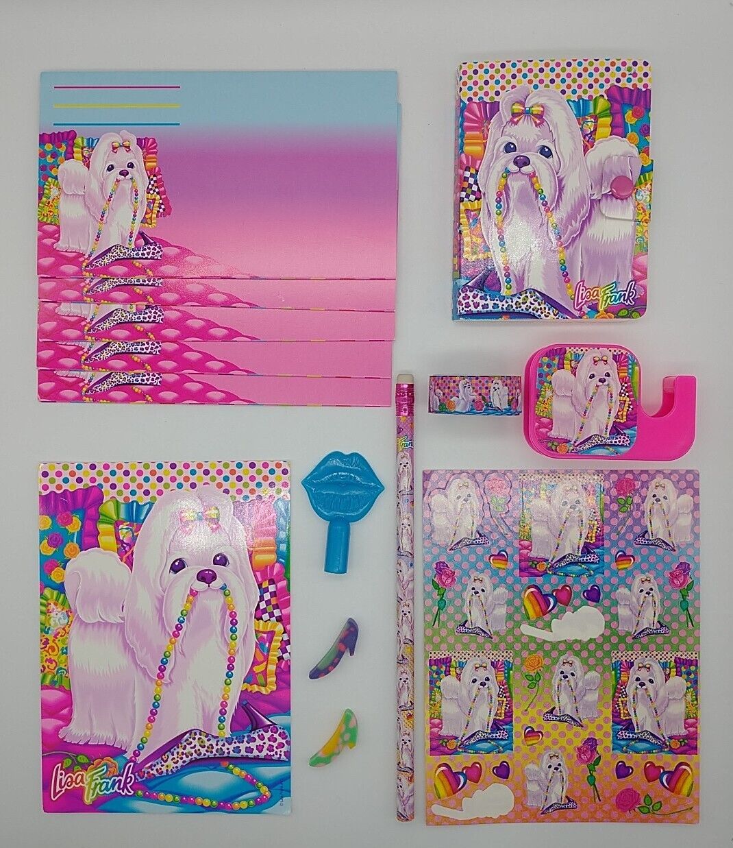Vintage 90s Lisa Frank Princess Puppy With Pearl Maltese Dog White Stationary