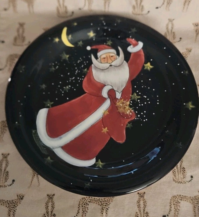Vintage Stephanie Stouffer Christmas Charger Celestial Santa Platter Beautiful