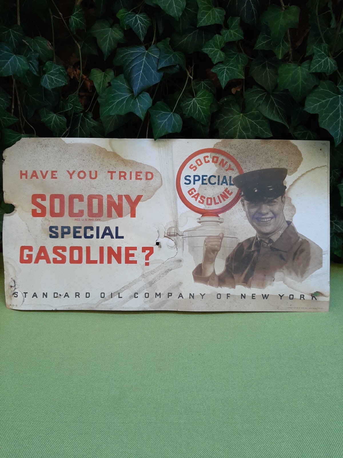 Antique SOCONY General Store Special Gasoline Sign Ad Standard Oil Paperboard Antique SOCONY General Store Special Gasoline Sign Ad Standard Oil Paperboard
