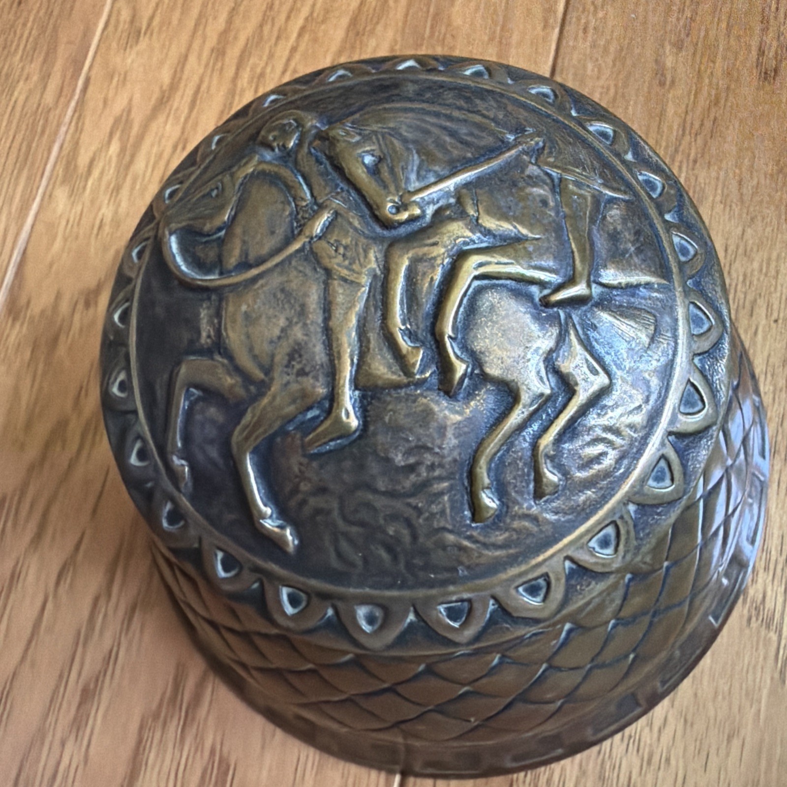 Antique Marshall Field Craft Shop Bronze Equestrian Horse Fishscale Inkwell