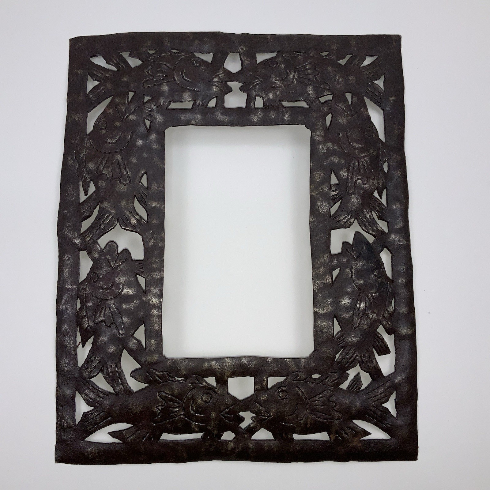Haitian Metal Art Fish Picture Frame Handcrafted Recycled Steel Folk Art for 4x6