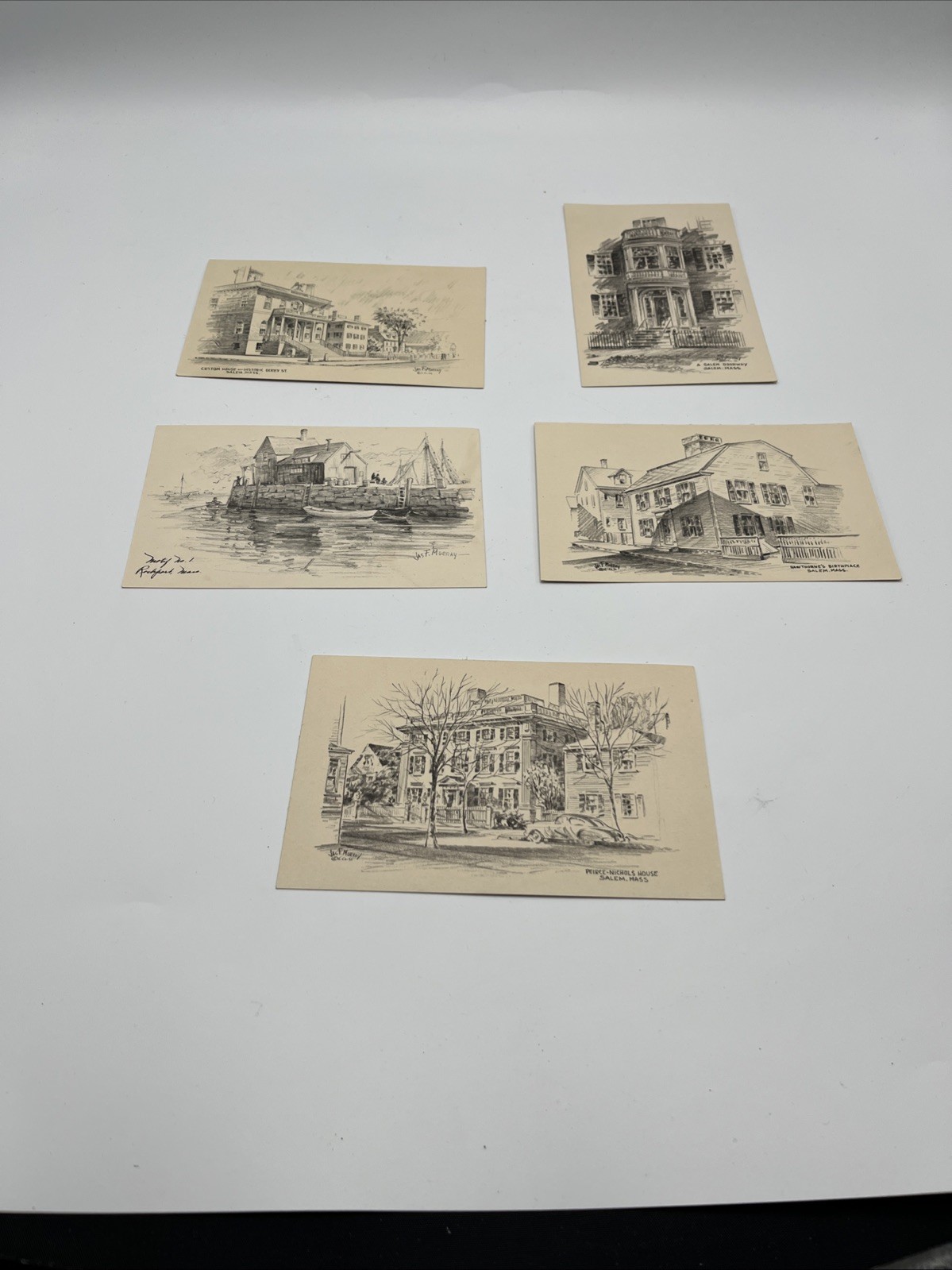 Vintage Postcards Jas F Murray Lot Of 5 Hand Drawn Cards Of Historical Landmarks