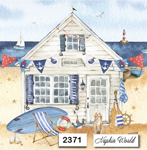 (2371-ORIG) TWO Individual Paper LUNCHEON Decoupage Napkins - BEACH HOUSE OCEAN
