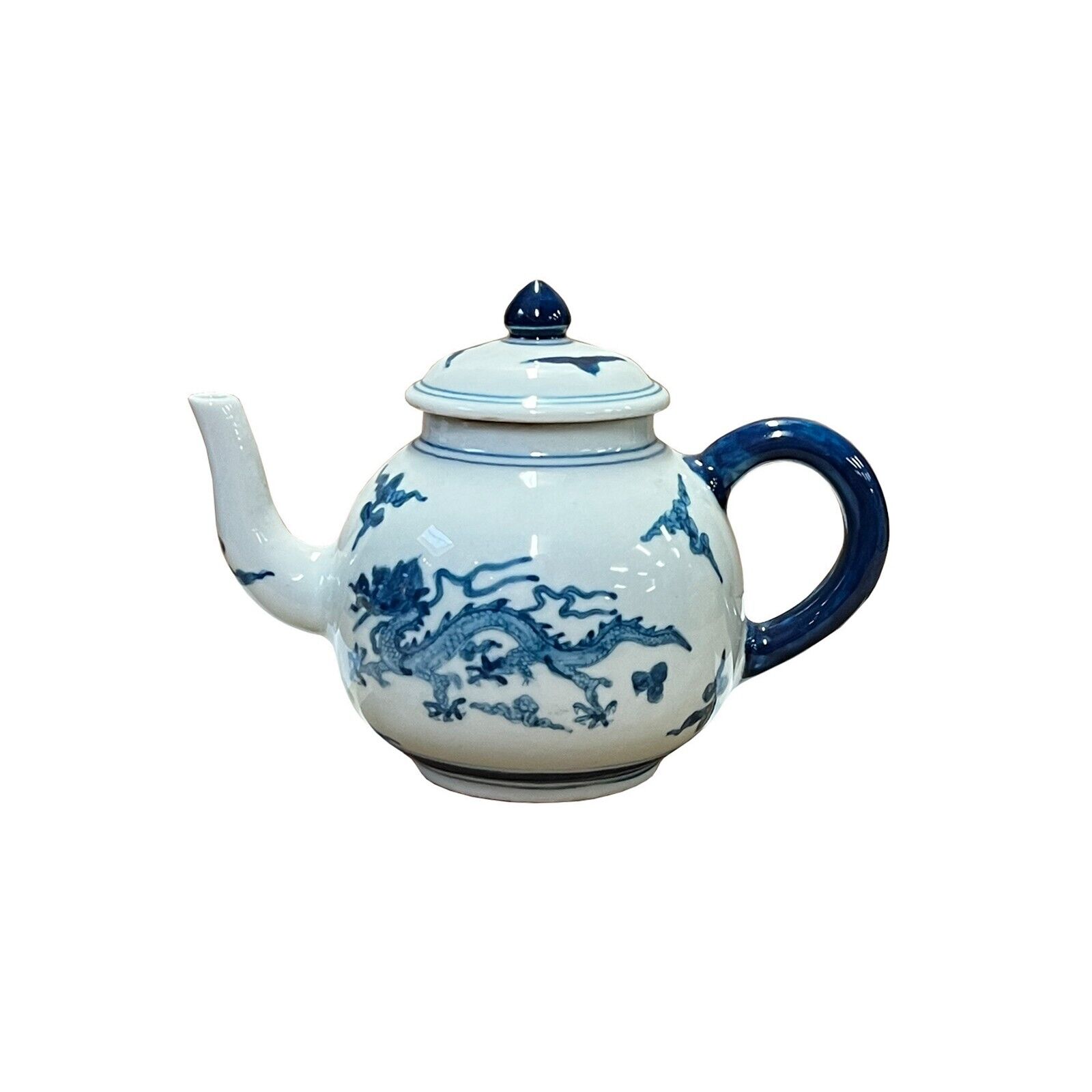 Small Chinese Blue White Porcelain Scenery Teapot Display Art ws2879