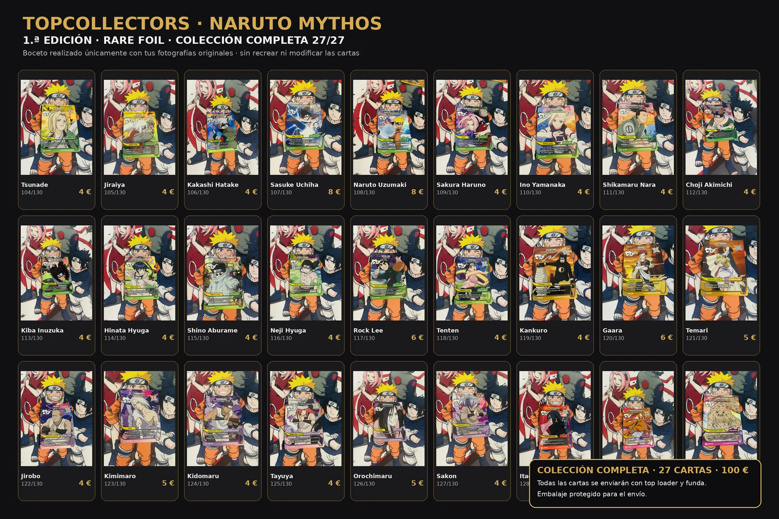 Naruto Mythos 1st Edition Complete Collection Rare Foil 27/27 104/130 to 130/130 Naruto Mythos 1st Edition Complete Collection Rare Foil 27/27 104/130 to 130/130