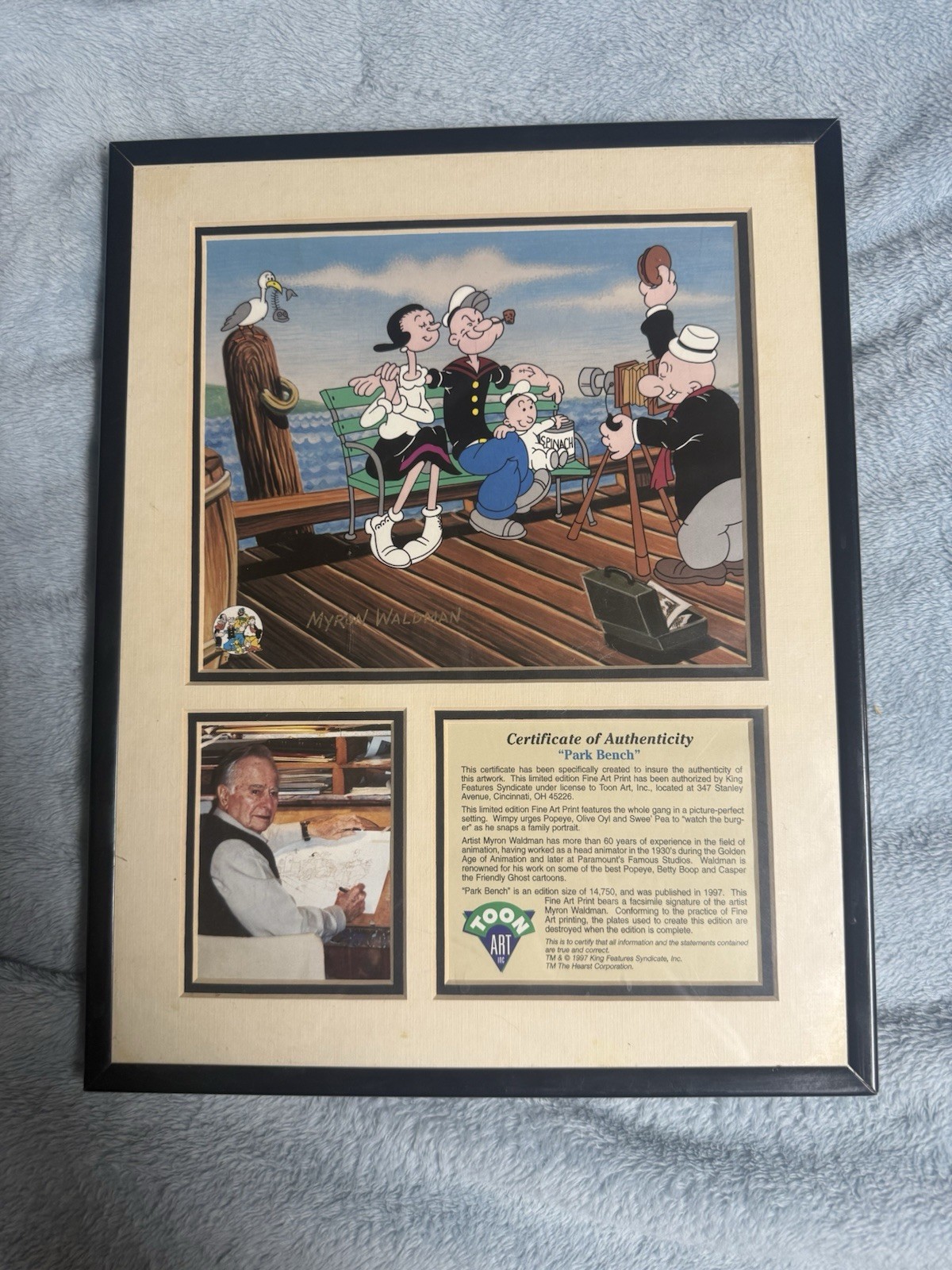 Framed Popeye Print “Park Bench” Signed #781 Of #14750