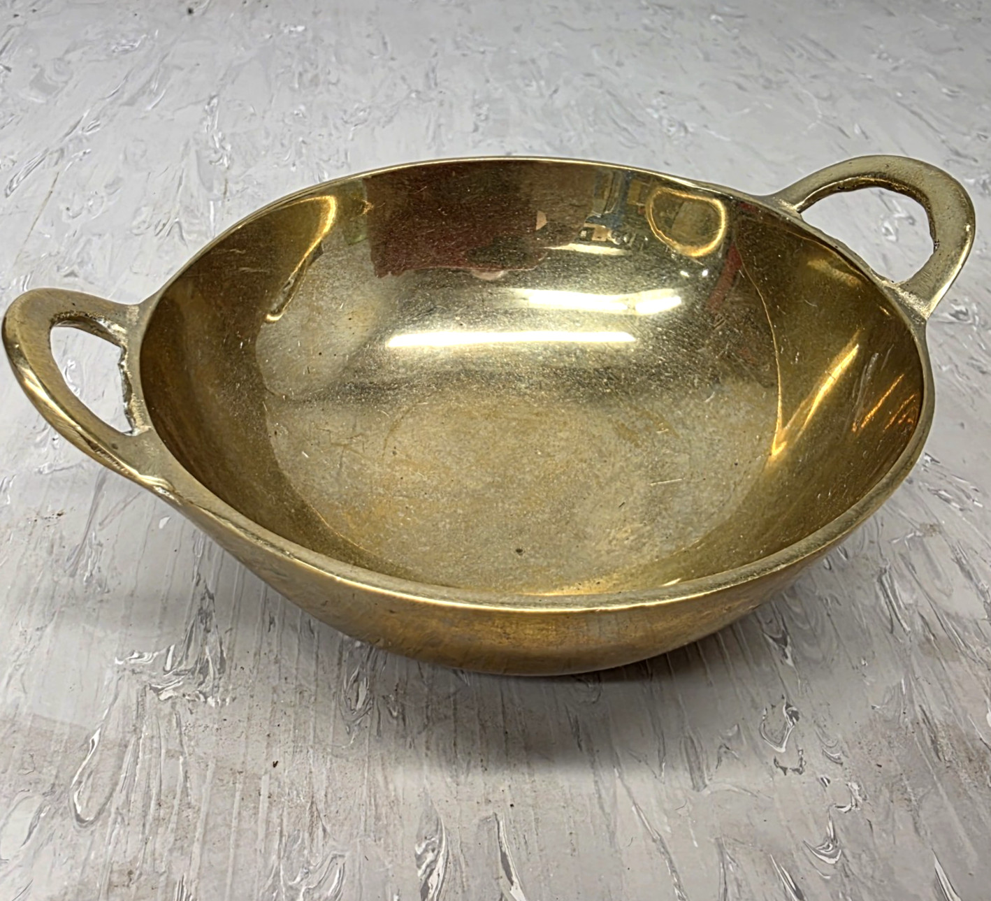 Vintage Solid Heavy Brass Mini Kadai Bowl Handled Catchall Dish Trinket Tray