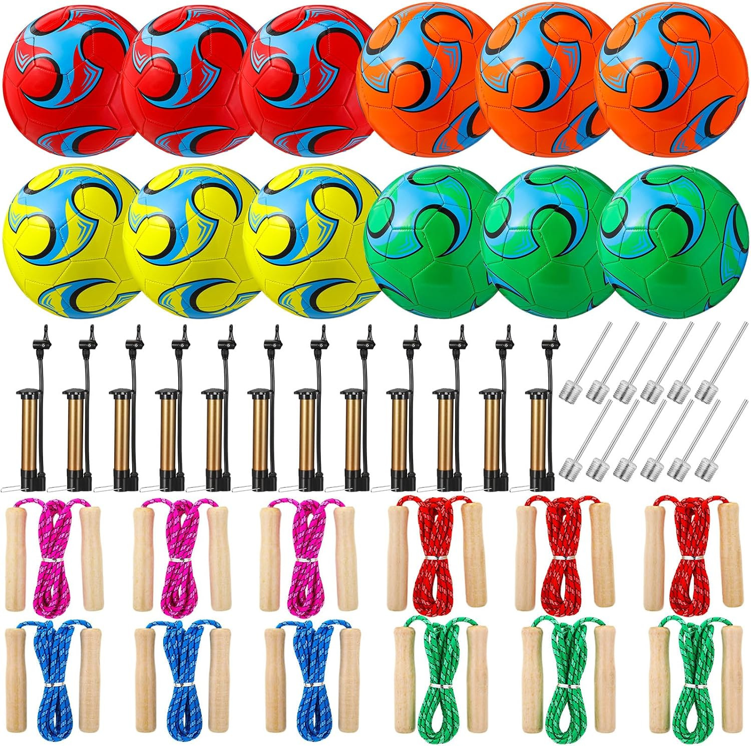 12 Sets Operation Christmas Deflated Soccer Ball Bulk with Pump Jump Rope, Bulk