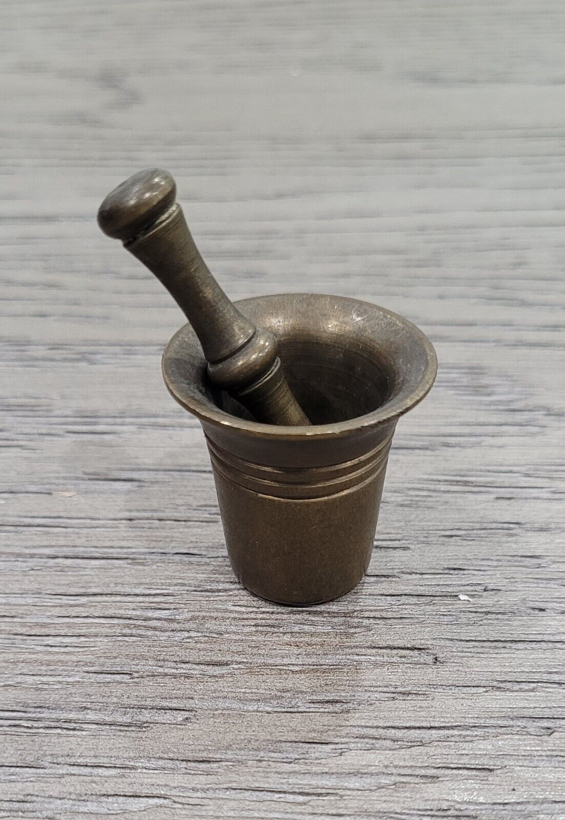 Old Miniature Brass Mortar and Pestle from an Estate – Under 2” High