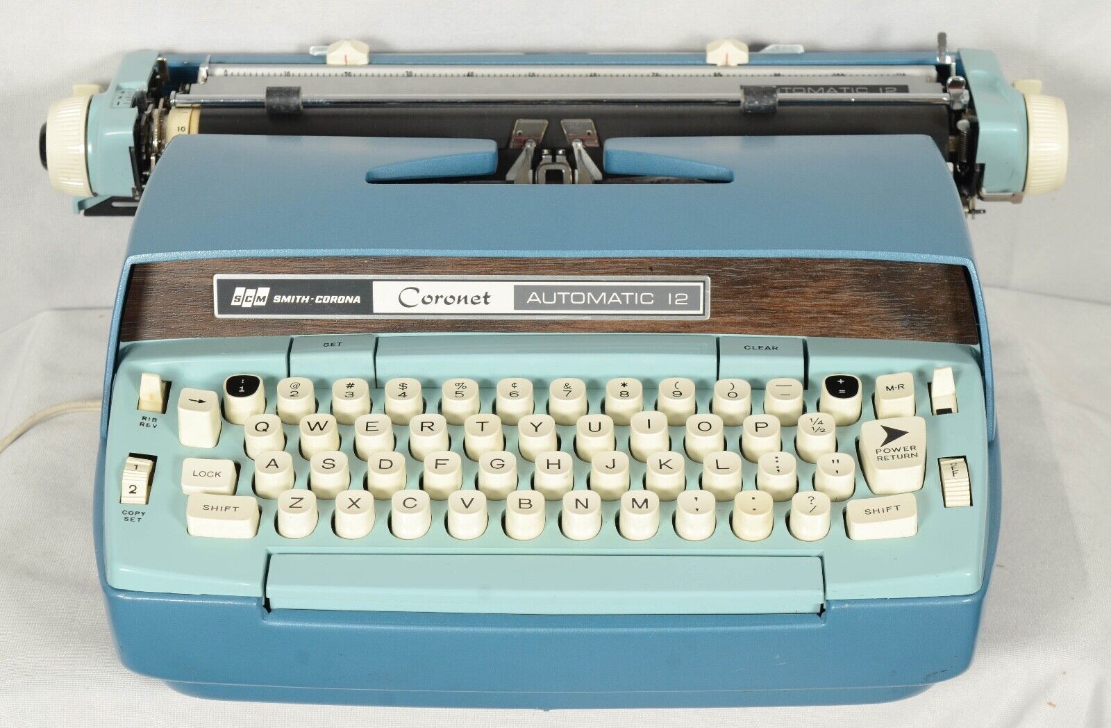 Vintage Smith Corona Blue Coronet Automatic 12 Typewriter Case & Key Tested