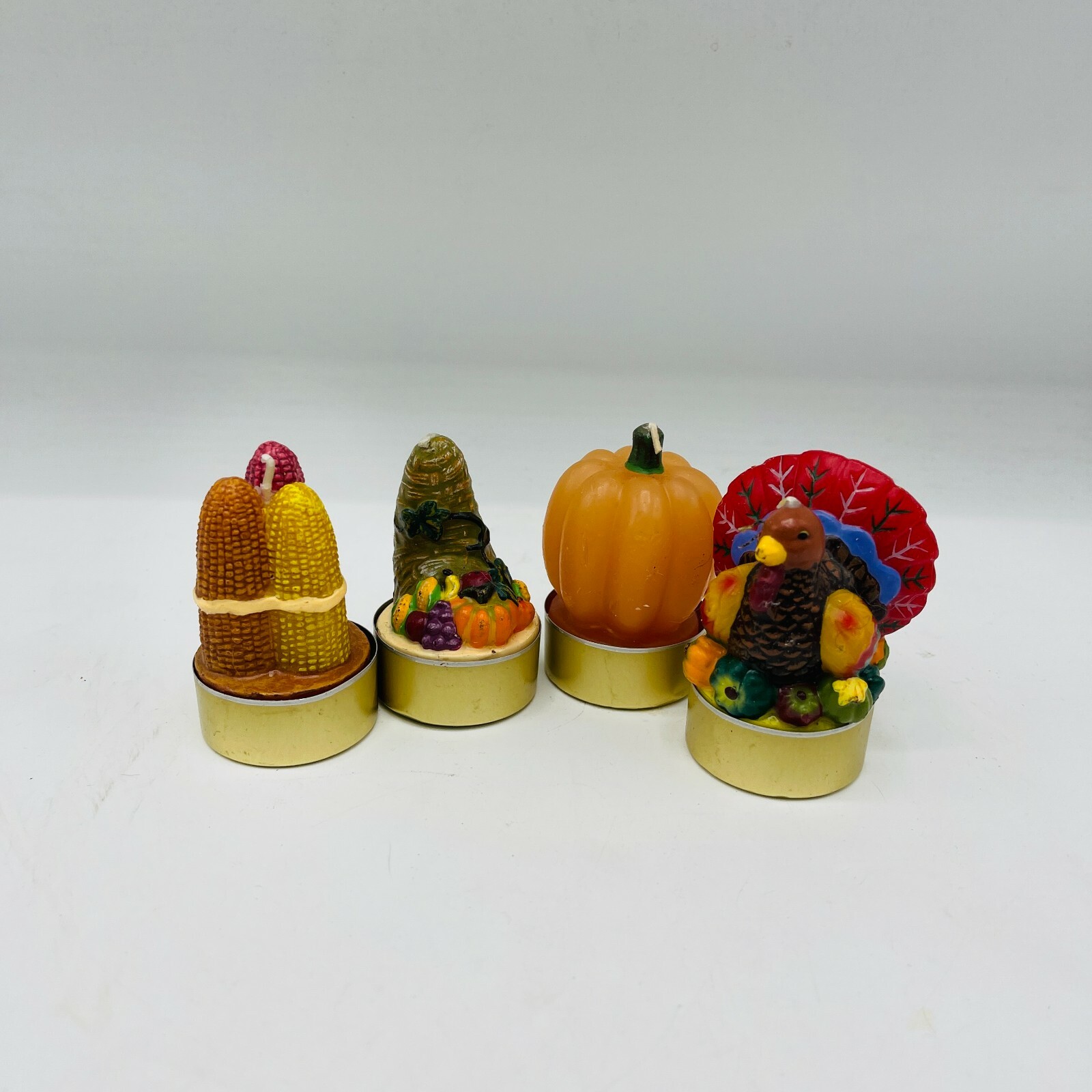 4 Votive Molded Wax Candles Thanksgiving Turkey Pumpkin Corn Cornucopia 