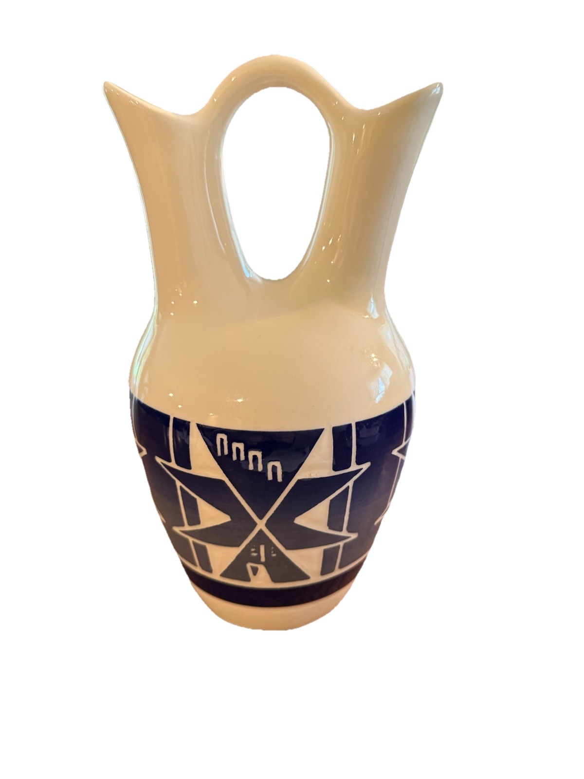 Wedding Vase Signed Jeanne High Elk Sioux 10” Blue White Glaze Finish Wedding Vase Signed Jeanne High Elk Sioux 10” Blue White Glaze Finish