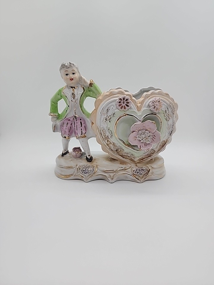 Victorian Boy With Heart Shaped Planter Vase