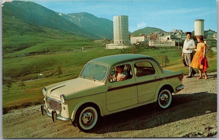 Vintage 1960s FIAT 110 DELUXE SEDAN Car Advertising Postcard / European Card
