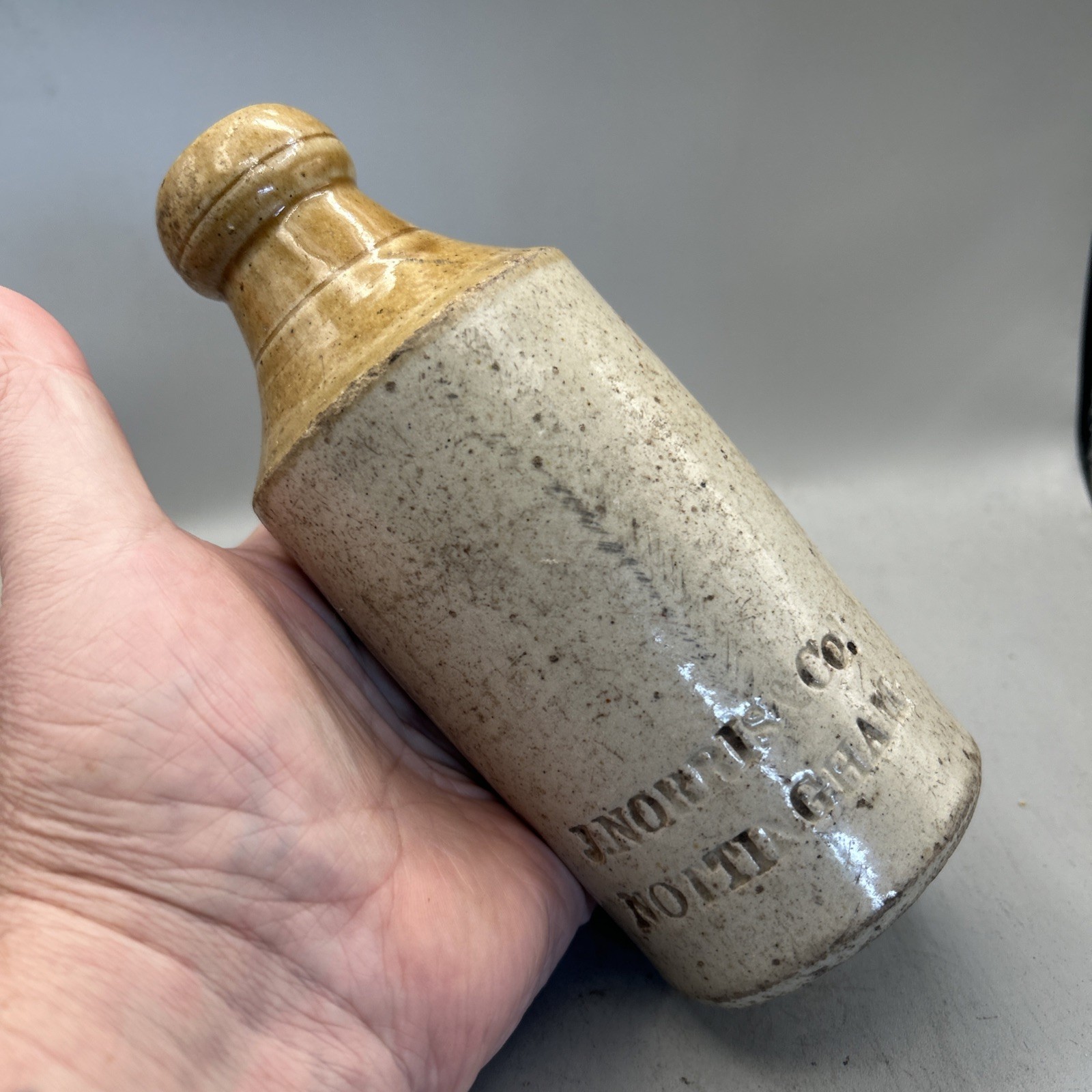 RARE VICTORIAN 1880S STONE GINGER BEER BOTTLE J NORRIS NOTTINGHAM