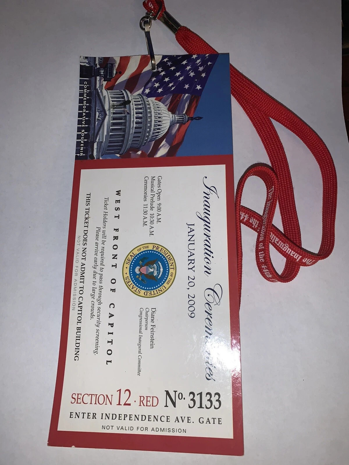 44th President Inauguration Ticket Barack Obama Michelle Presidential Center '26