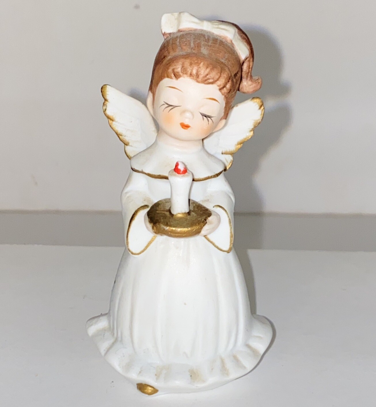 Vintage UCGC Bisque Porcelain Little Girl Angel Holding a Candle Figurine
