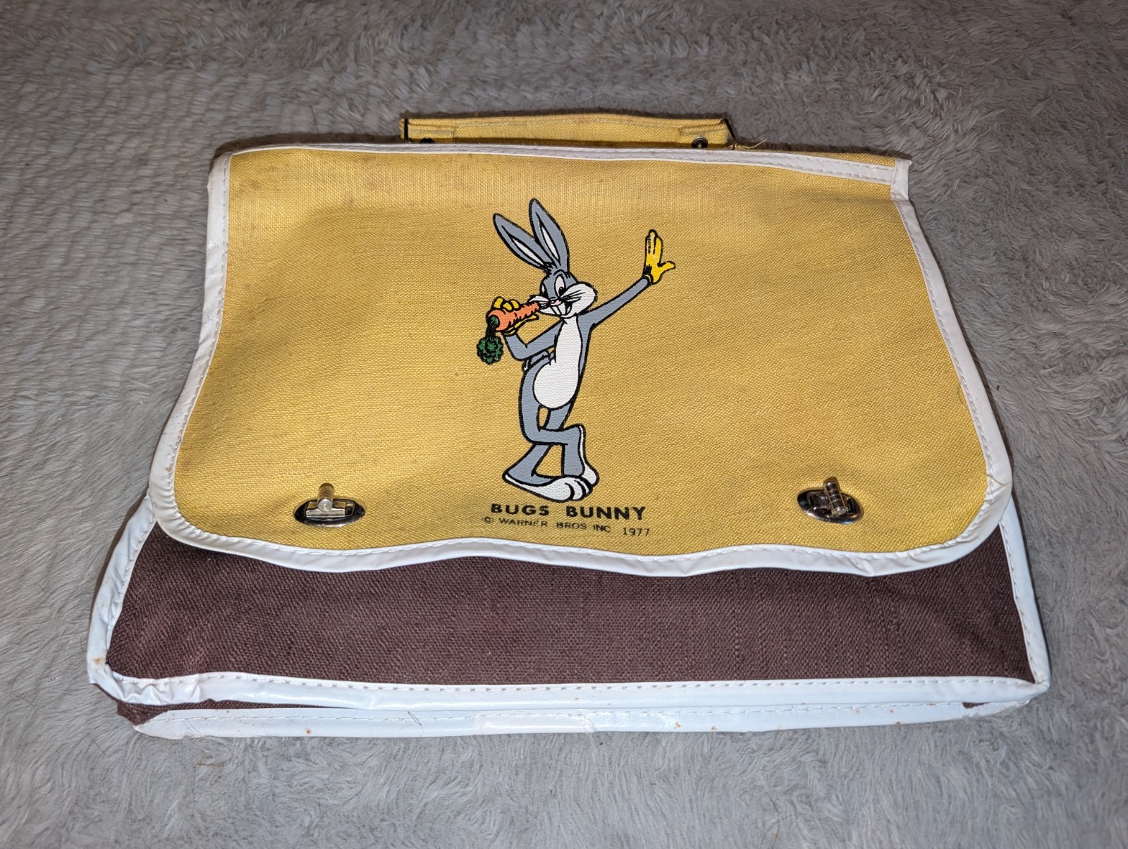 Vintage 1977 Bugs Bunny Warner Bros School Book Bag Satchel Looney Tunes
