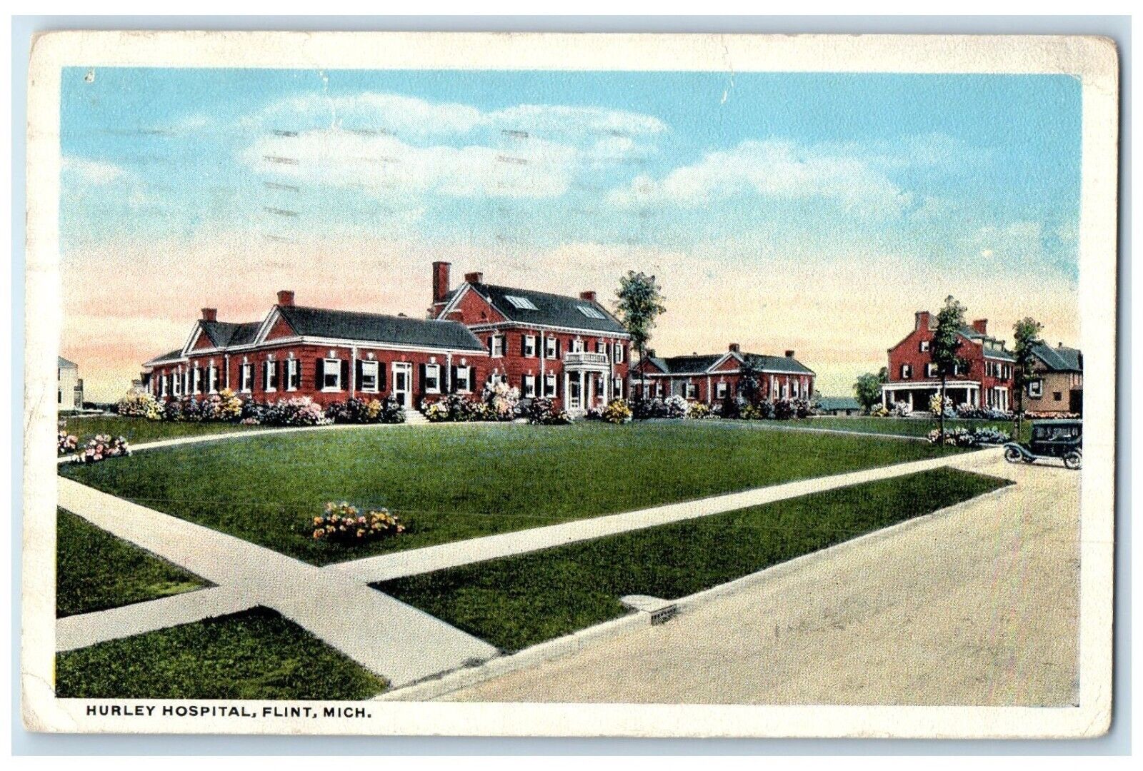 1919 Exterior View Hurley Hospital Building Flint Michigan MI Vintage Postcard