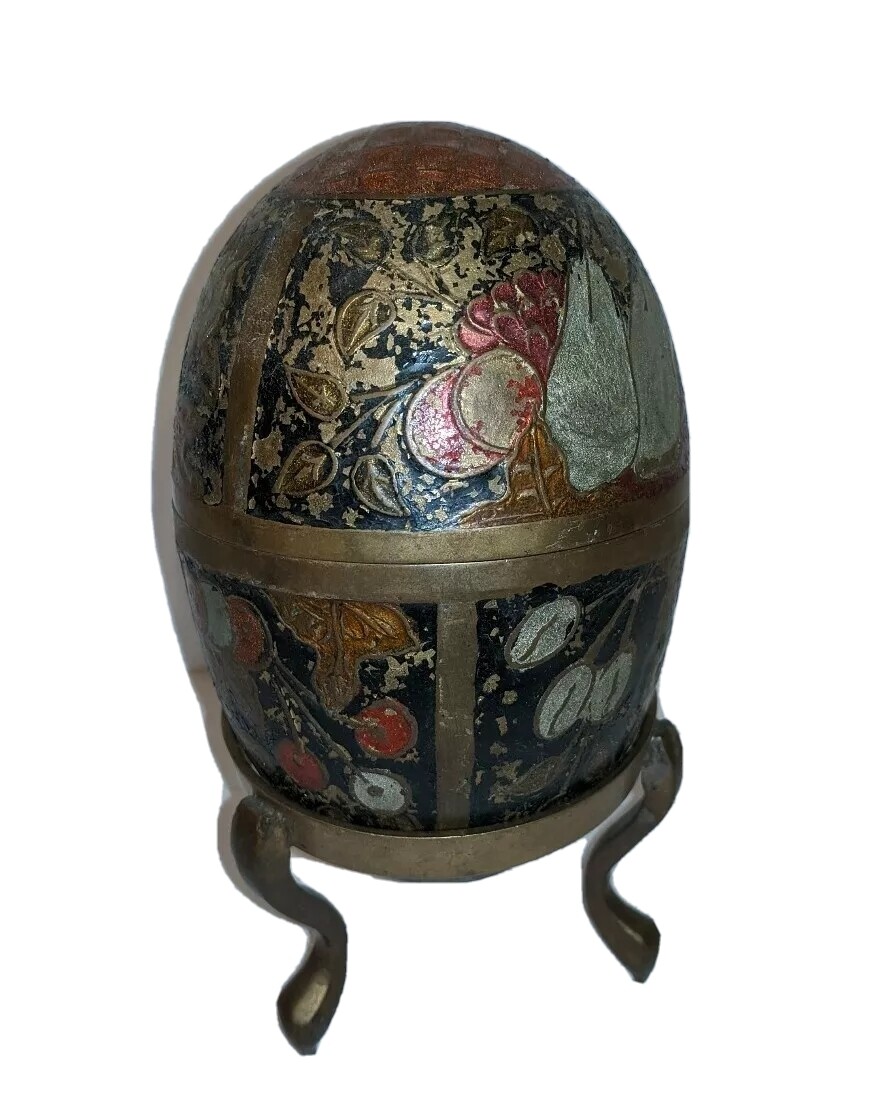 Egg Enameled Brass Fruit & Flower Vintage Container Decoration Brass Stand 6