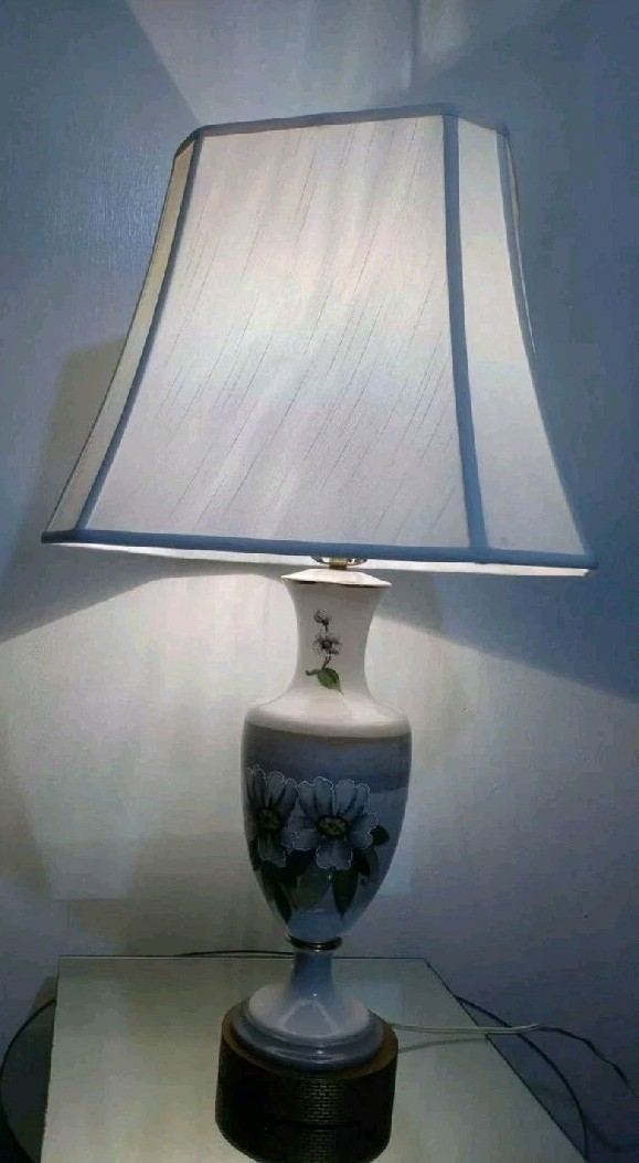 Signed - Hand Painted Porcelain Table Lamp / NO SHADE 28\