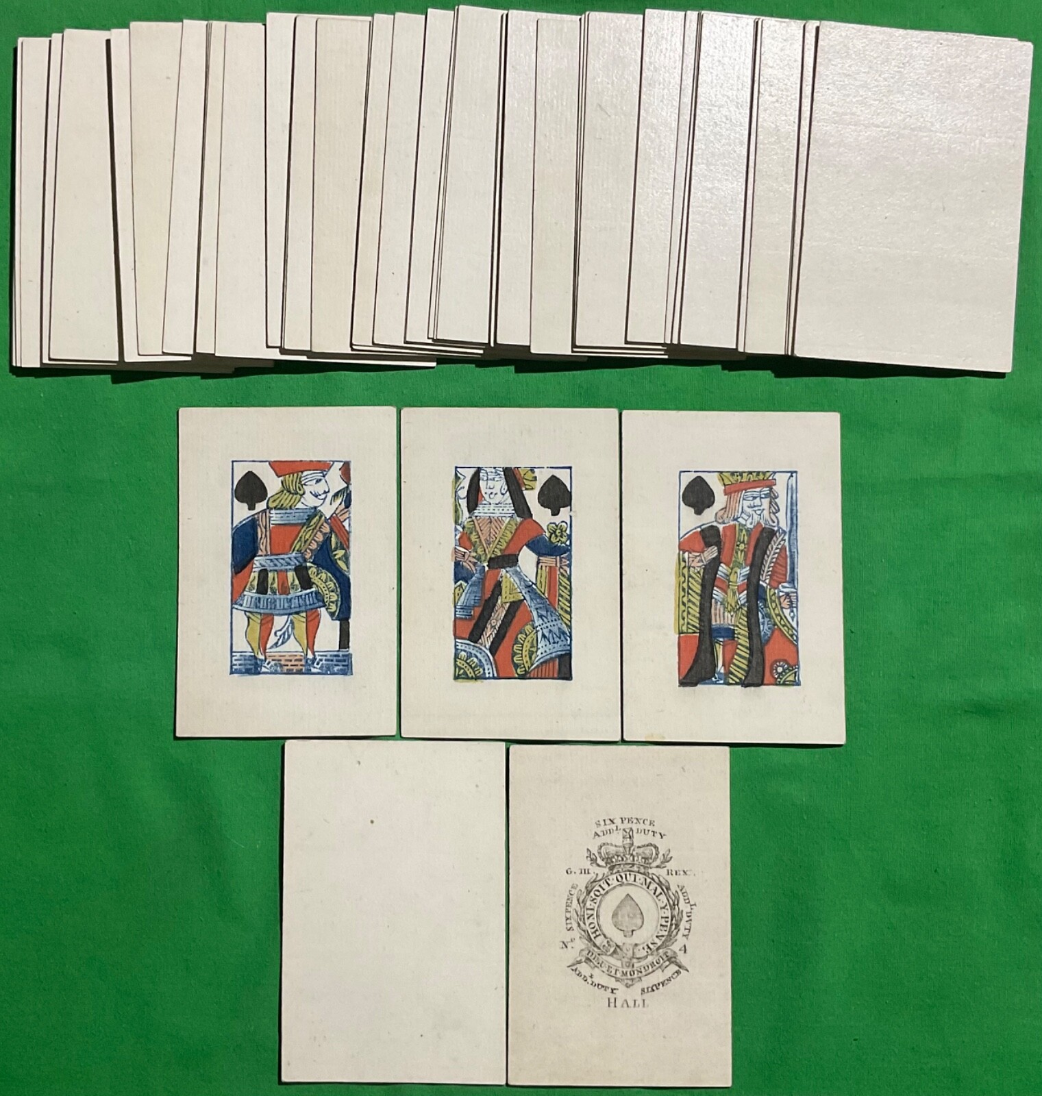 Old Antique c1803 HALL Square Corner Playing Cards SMALL FORMAT Full Size Courts Old Antique c1803 HALL Square Corner Playing Cards SMALL FORMAT Full Size Courts