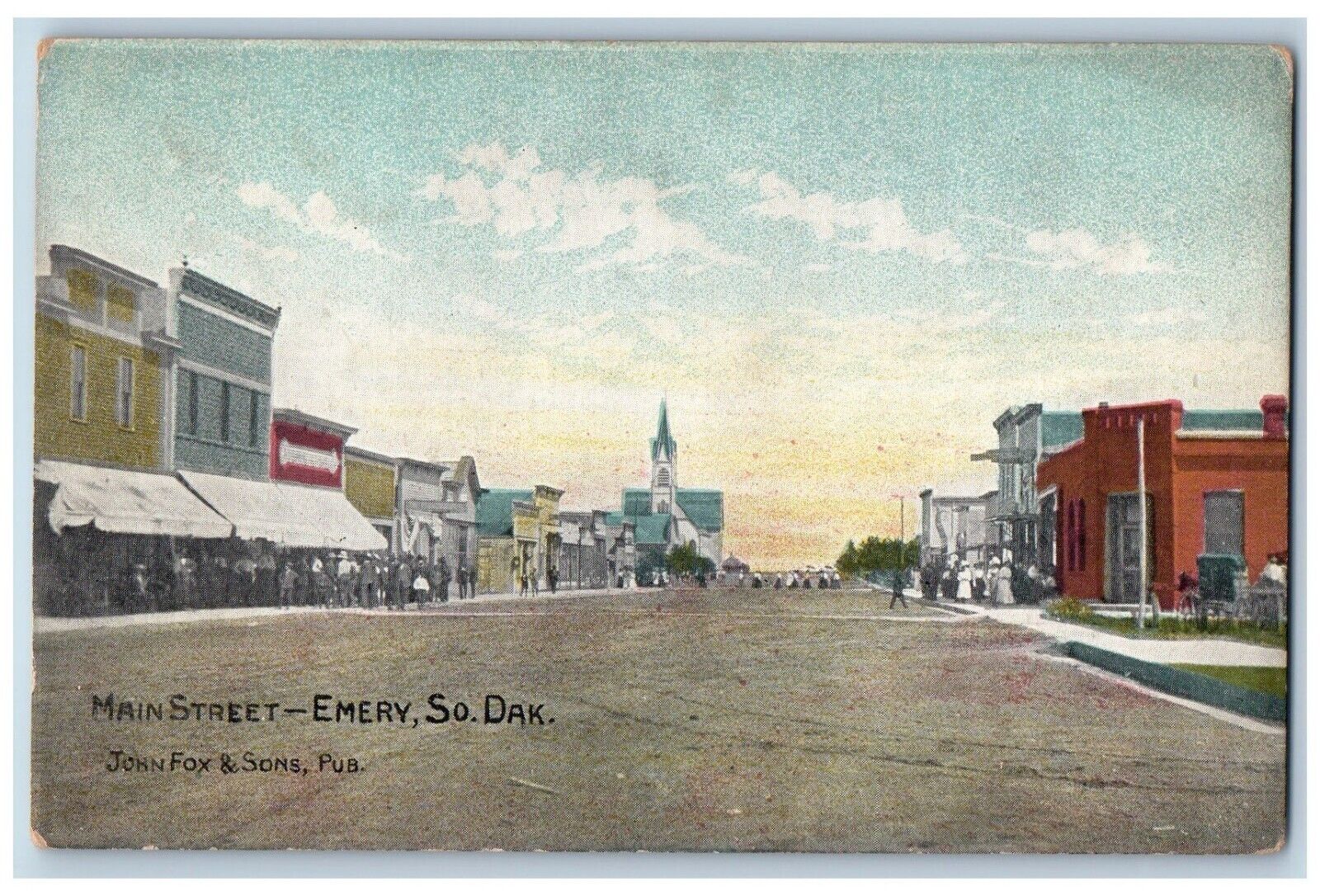 Emery South Dakota Postcard Main Street Road Buildings Crown 1910 Antique
