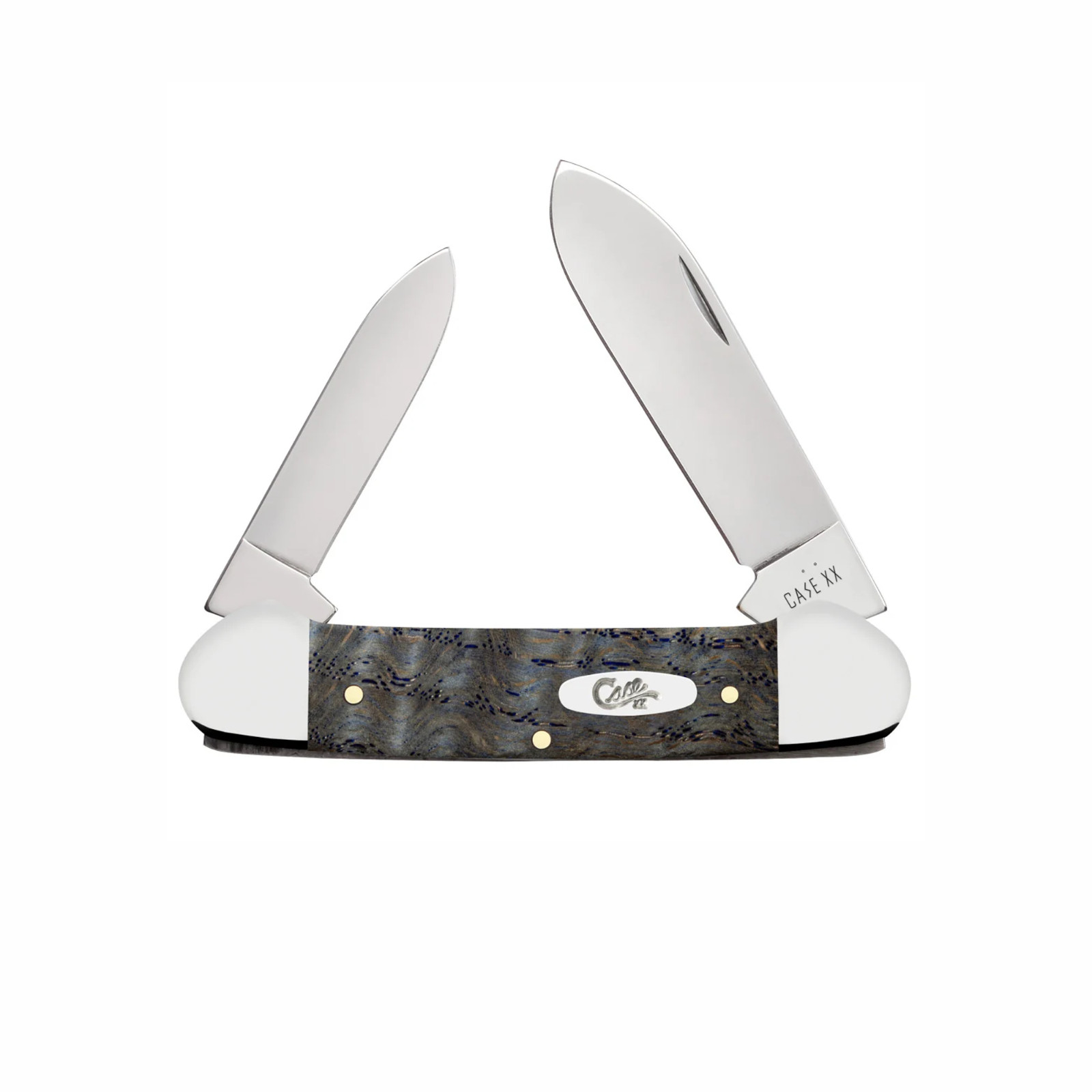 Case XX 2026 Smooth Blue Curly Oak Wood 47496 Stainless Canoe Pocket Knife