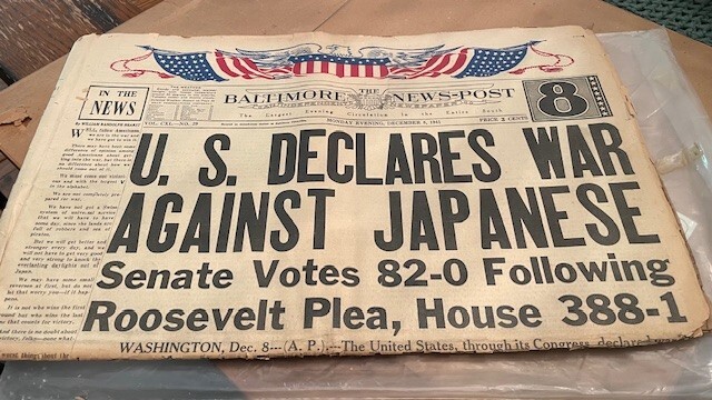 December 8, 1941 - U.S. Declares War - The Baltimore News-Post