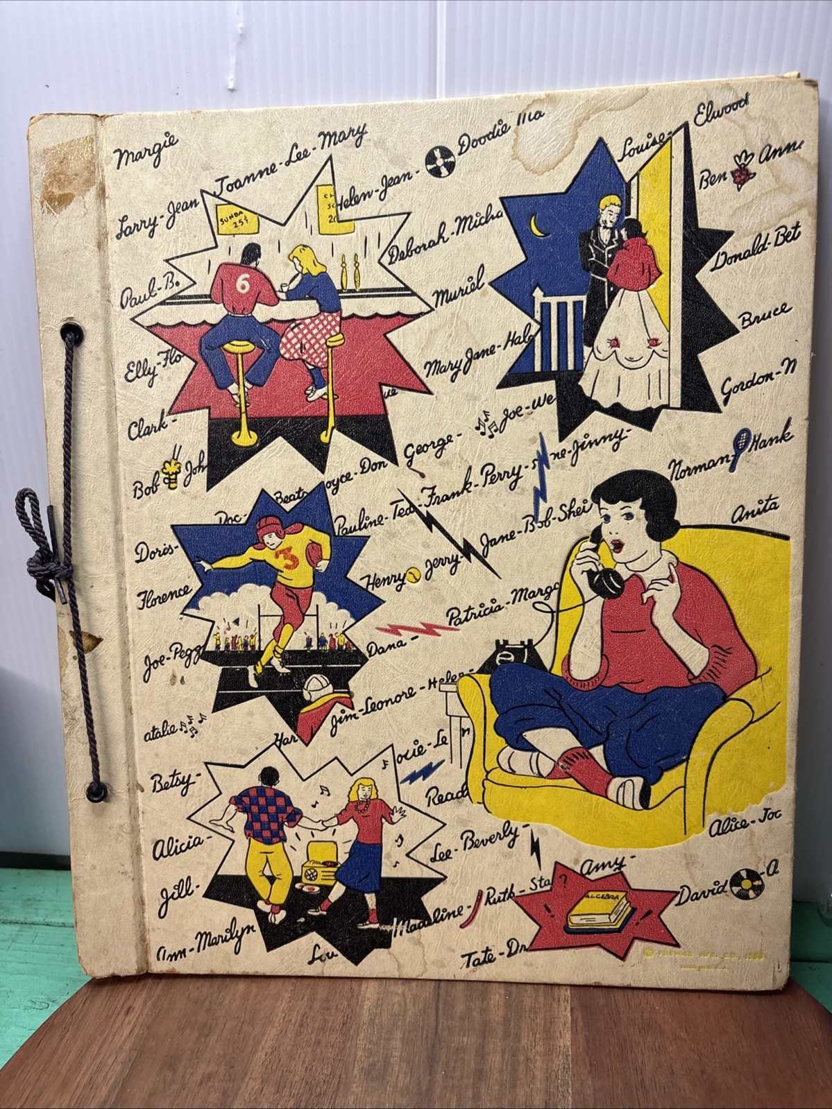 Vintage 1950 Scrapbook Album Cover High School Theme Original Tie 14.5 Vintage 1950 Scrapbook Album Cover High School Theme Original Tie 14.5