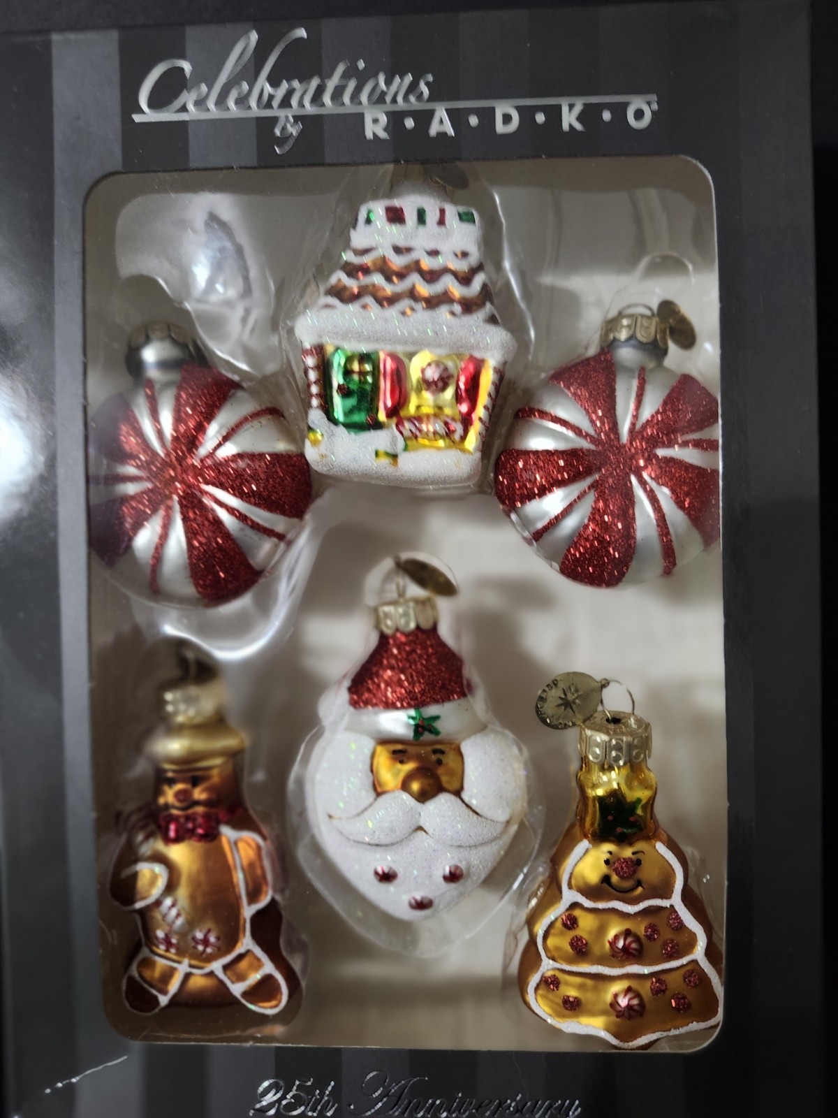 Christopher Radko 25th Celebration Set Of 6 Glass Christmas Ornaments NIB
