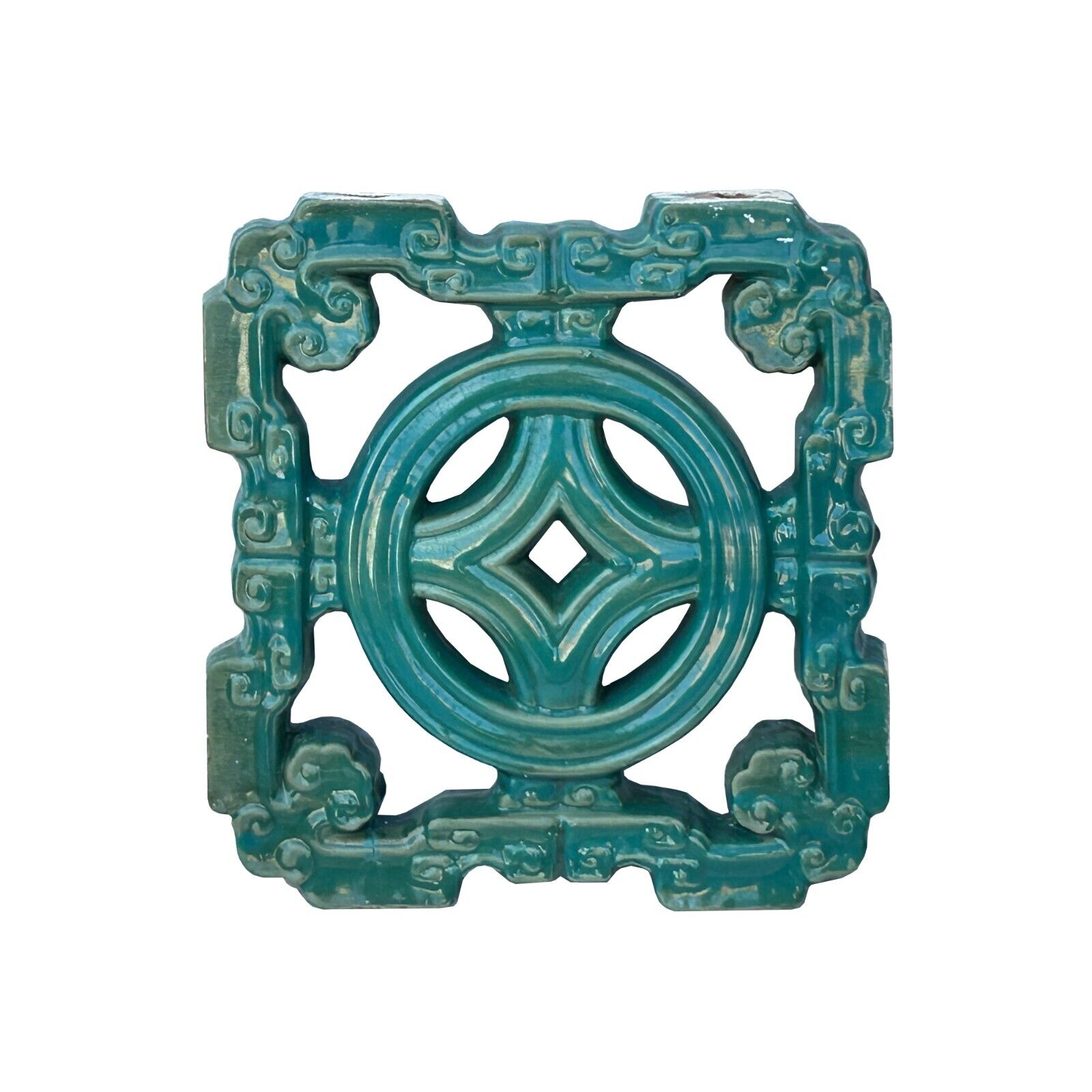 Chinese Ru-Yi Coin Turquoise Green Mix Glaze Wall Floor Clay Tile ws3587
