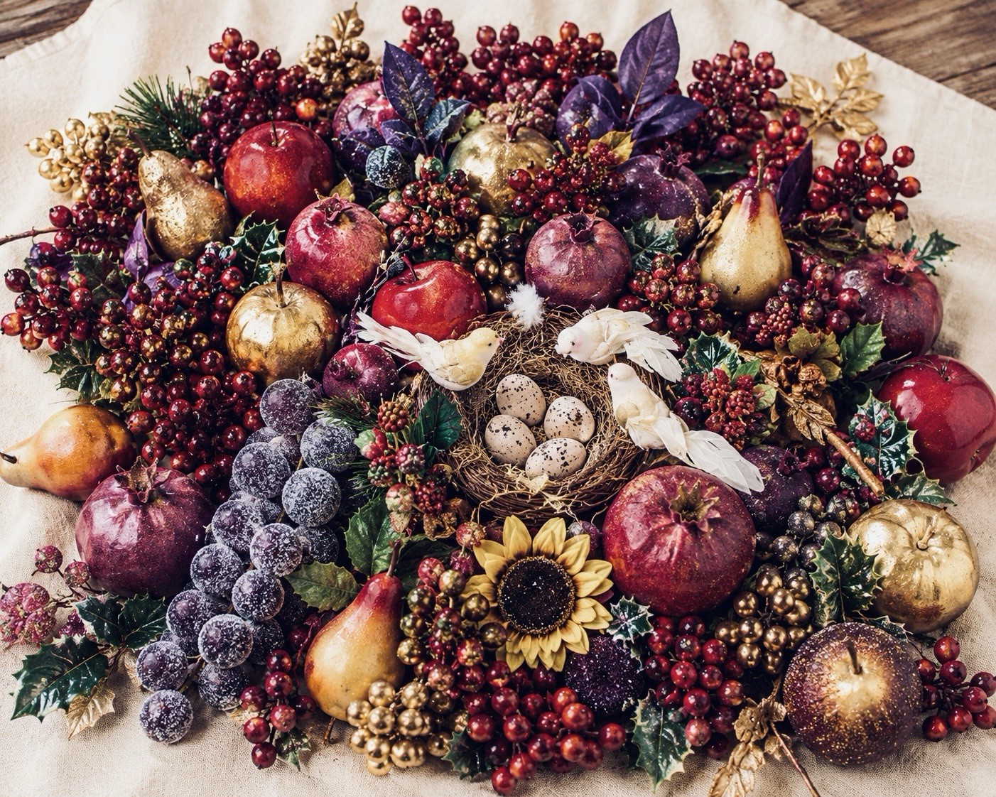 Lot of 48 Vintage Christmas Sugared Fruit Ornaments Floral Picks Grapes Pears