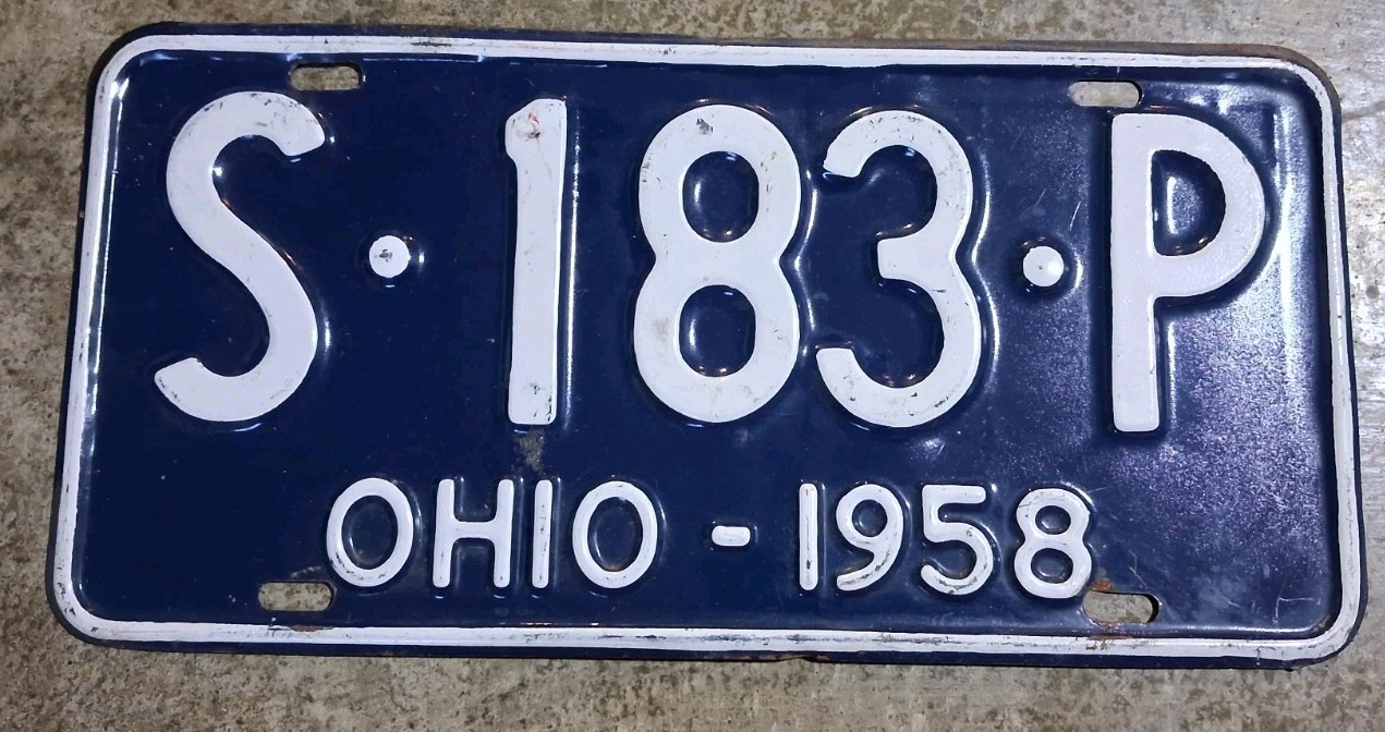 Vintage 1958 Ohio License Plate  - S 183 P
