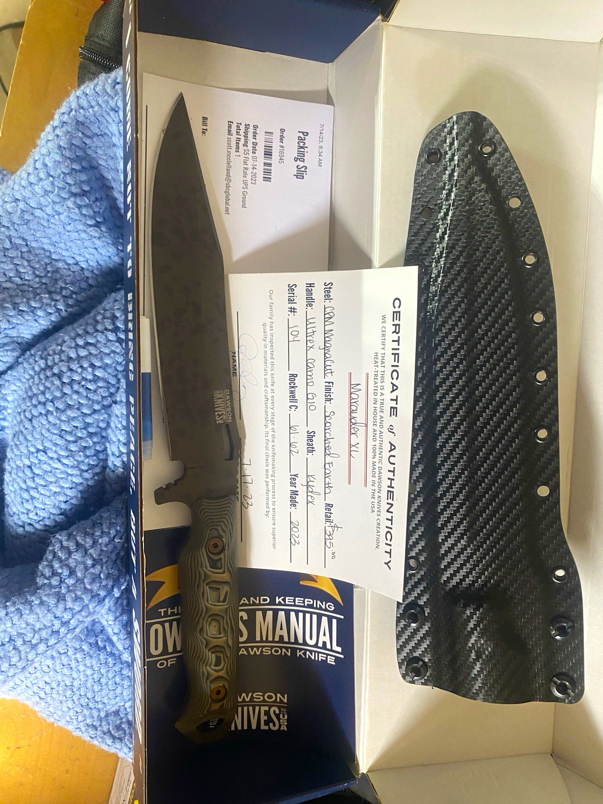 Dawson Knives Marauder EDC CPM Magnacut Fixed Blade Drop Point G10 Sheath
