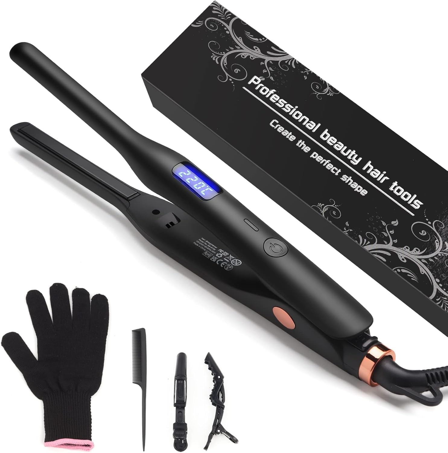 Hair Straightener Pencil Flat Iron, Ceramic Mini Small Flat Iron for Short Hair