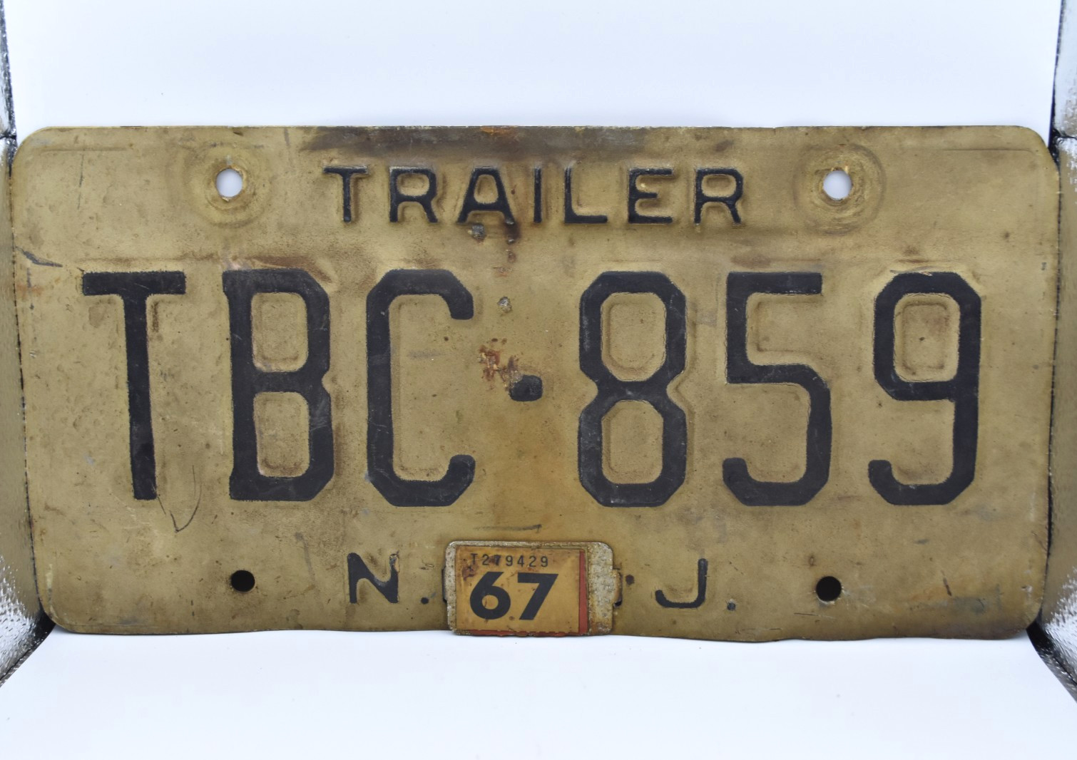 Vintage 1967 New Jersey Trailer License Plate TBC-859 Expired Collectible Tag