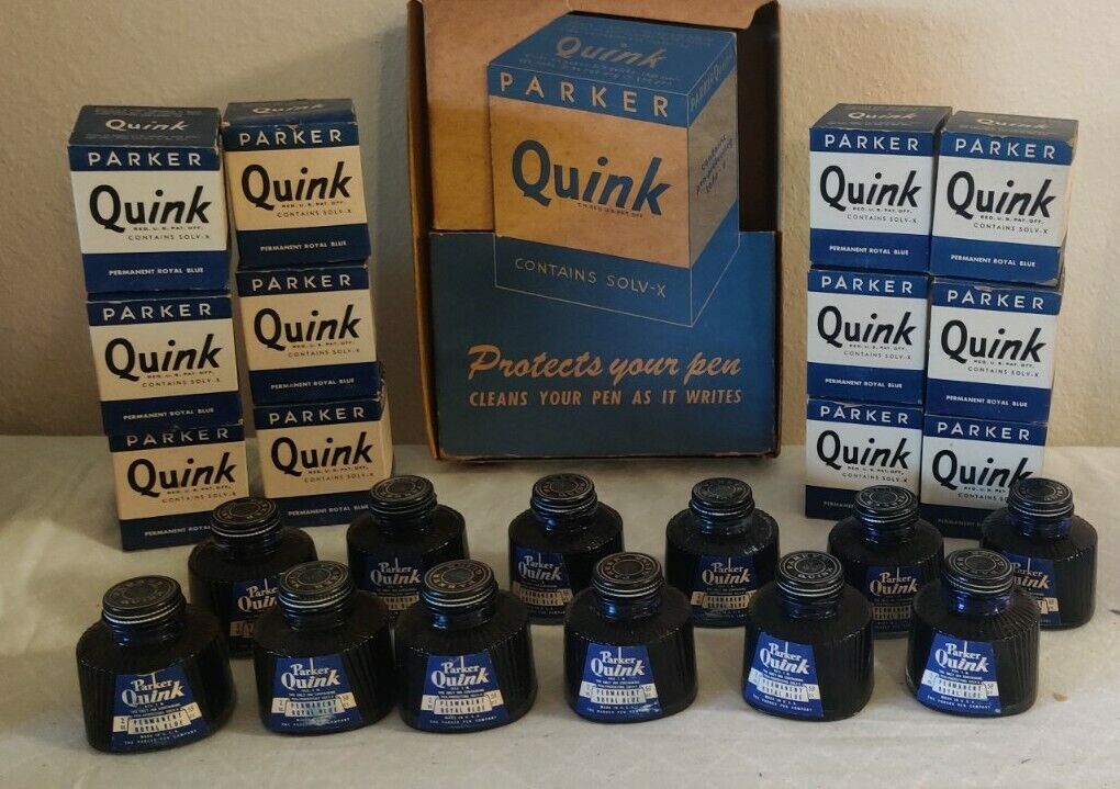 Parker Quink Permanent Royal Blue Solv. X One Dozen W Display Box 12 Bottles M