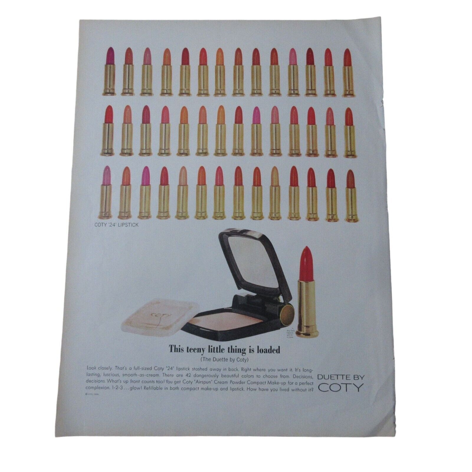 1964 Coty Duette Lipstick - Vintage Print Ad