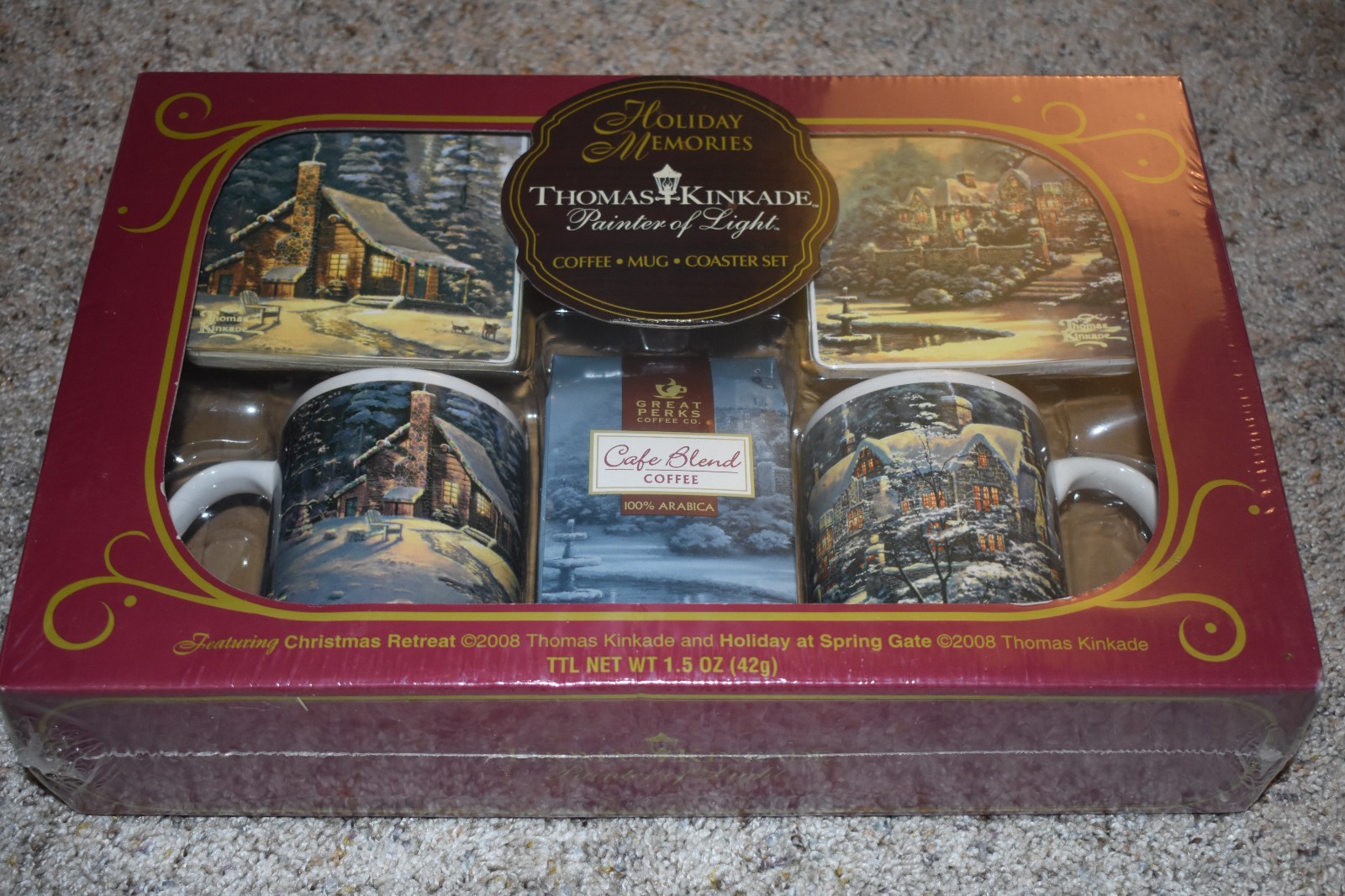 Thomas Kincade Coffee Mug Coaster Christmas Set NEW and SEALED