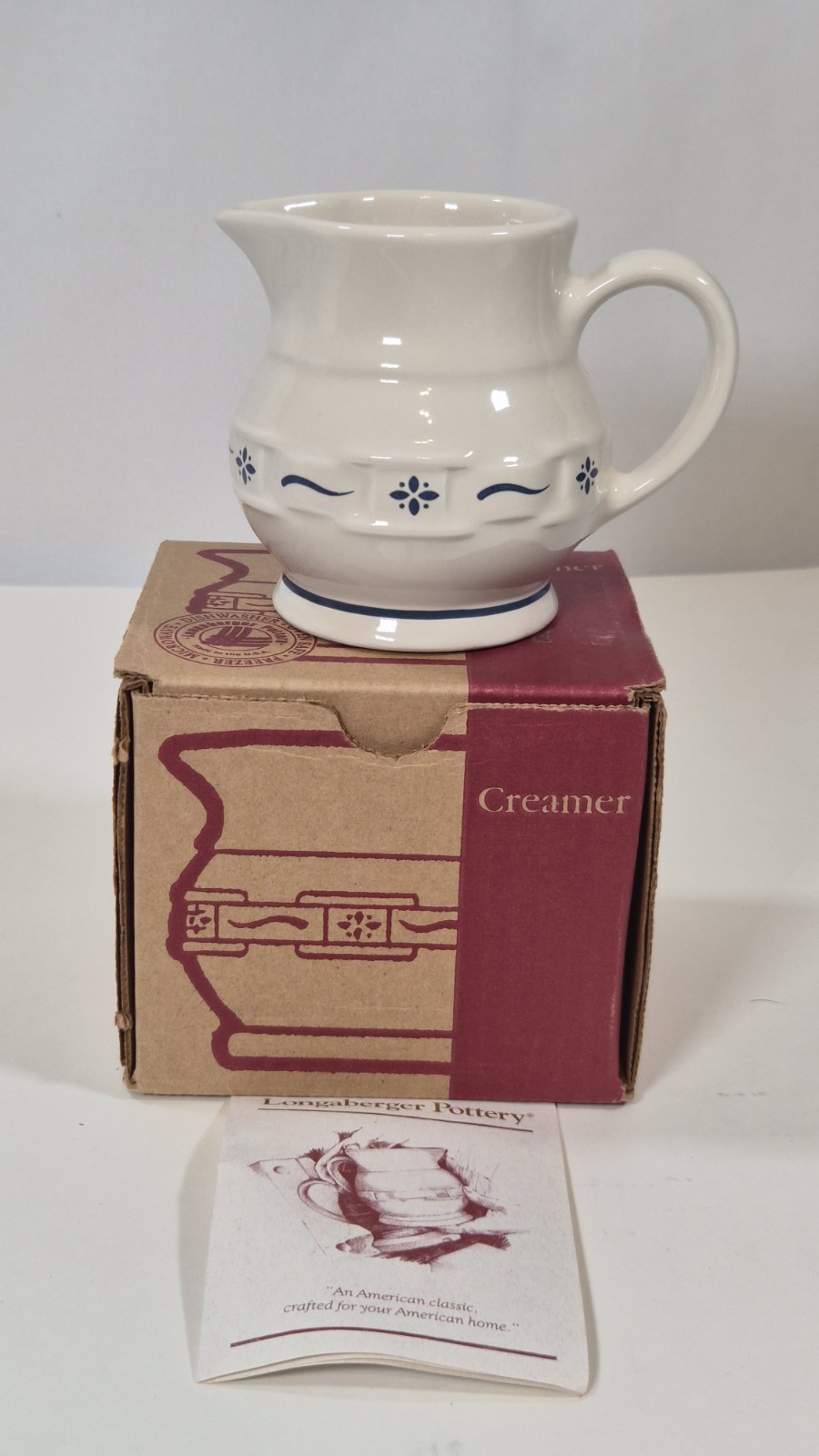 Longaberger Pottery - Woven Traditions Classic Blue - 8oz Creamer Pitcher - NIB