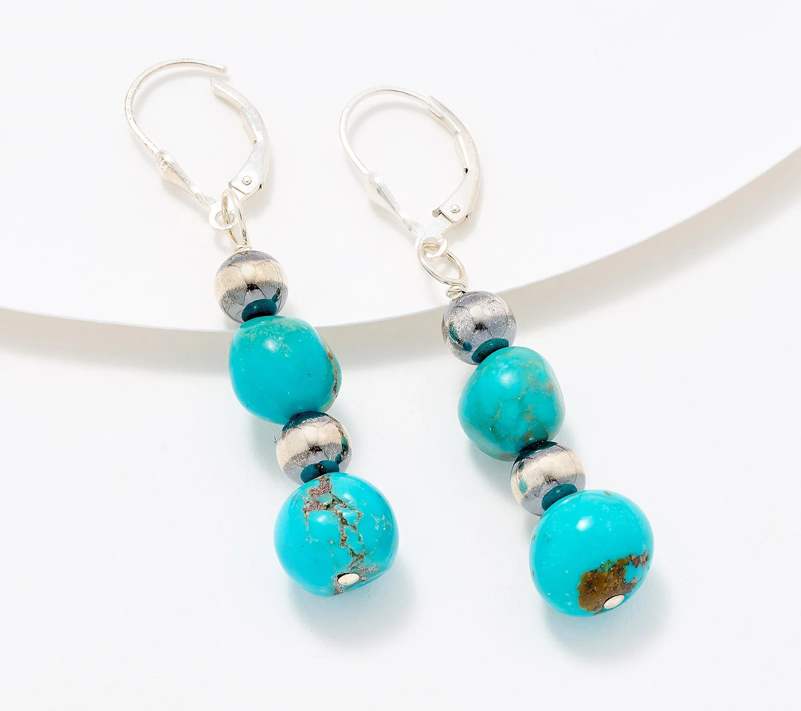 American West Sterling Silver Turquoise Bead Lever Back Earrings, Size 2\